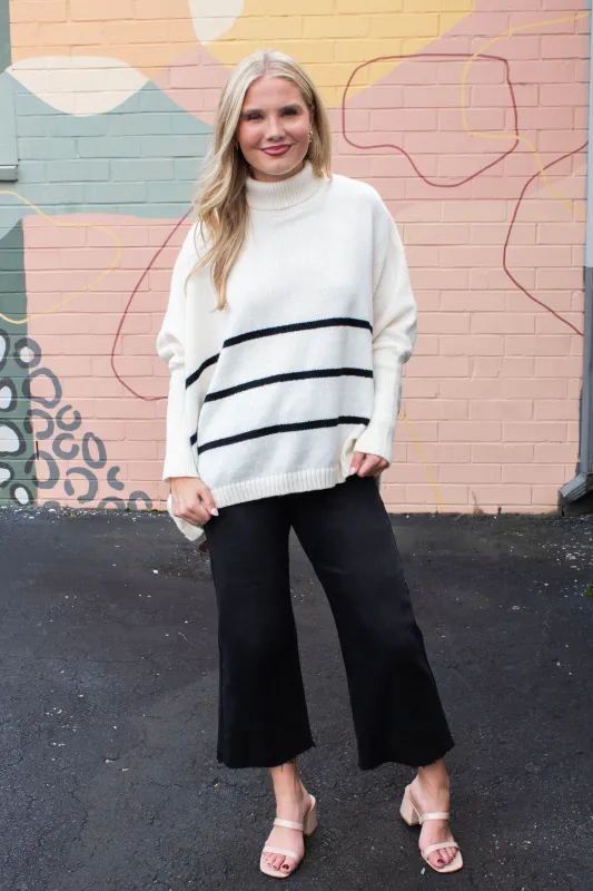 Myra Striped Turtleneck Sweater, Warm White made by HYFVE