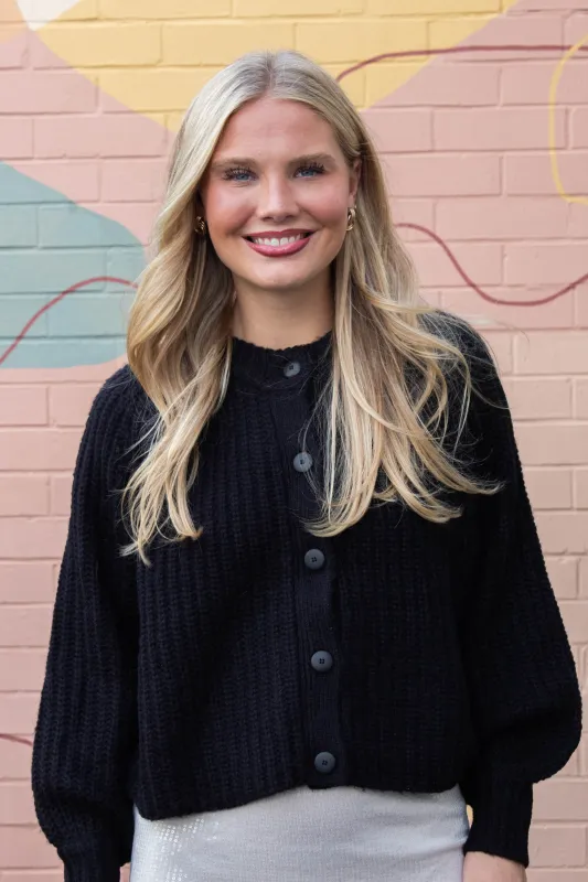 Estelle Chunky Knit Cardigan, Black sold by North & Main Clothing Company