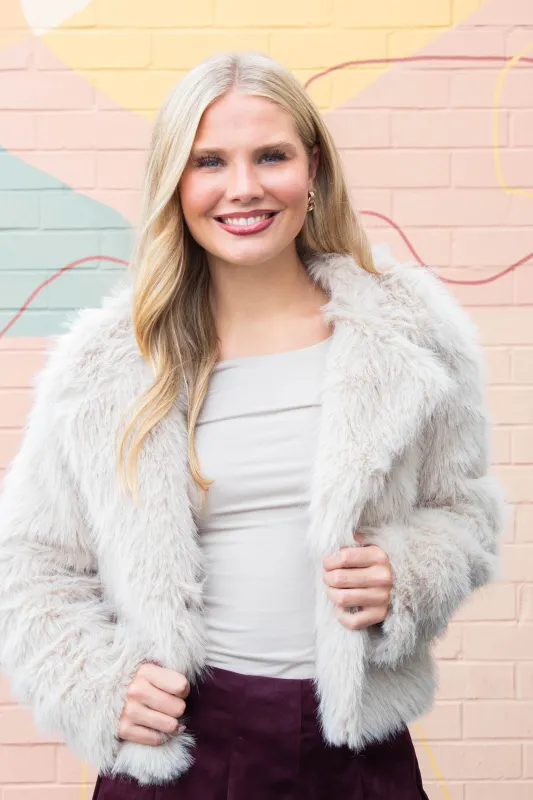 Bristol Shawl Collar Faux Fur Jacket, Taupe sold by North & Main Clothing Company