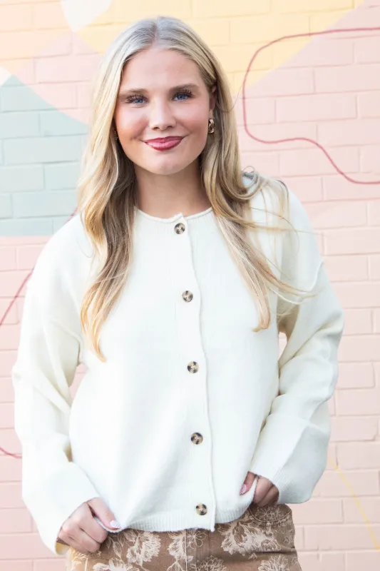 Melina Roll Neck Cardigan, Cream made by North & Main Clothing Company