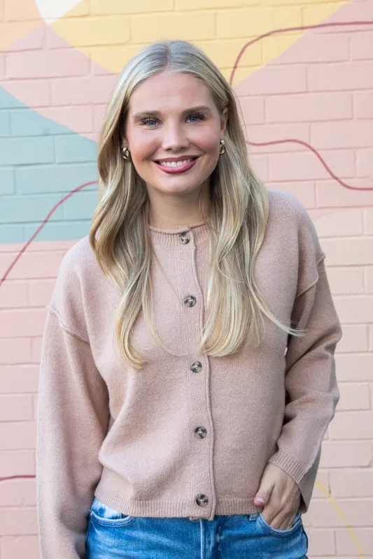 Melina Roll Neck Cardigan, Dark Taupe sold by North & Main Clothing Company