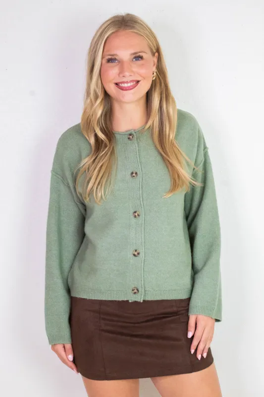 Melina Roll Neck Cardigan, Sage Green sold by North & Main Clothing Company