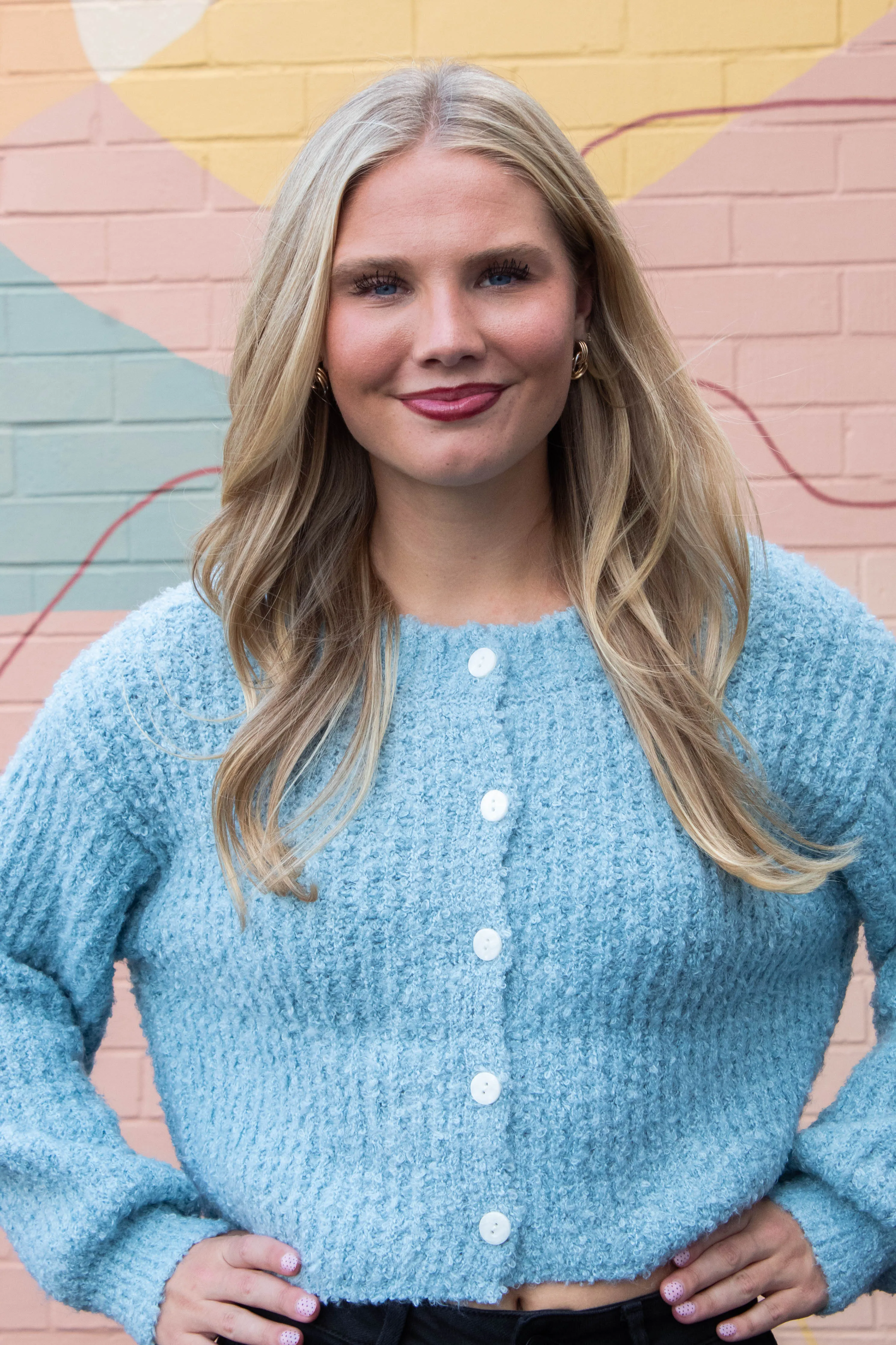 Emberly Fluffy Knit Cardigan, Sky Blue sold by North & Main Clothing Company product image thumbnail 3