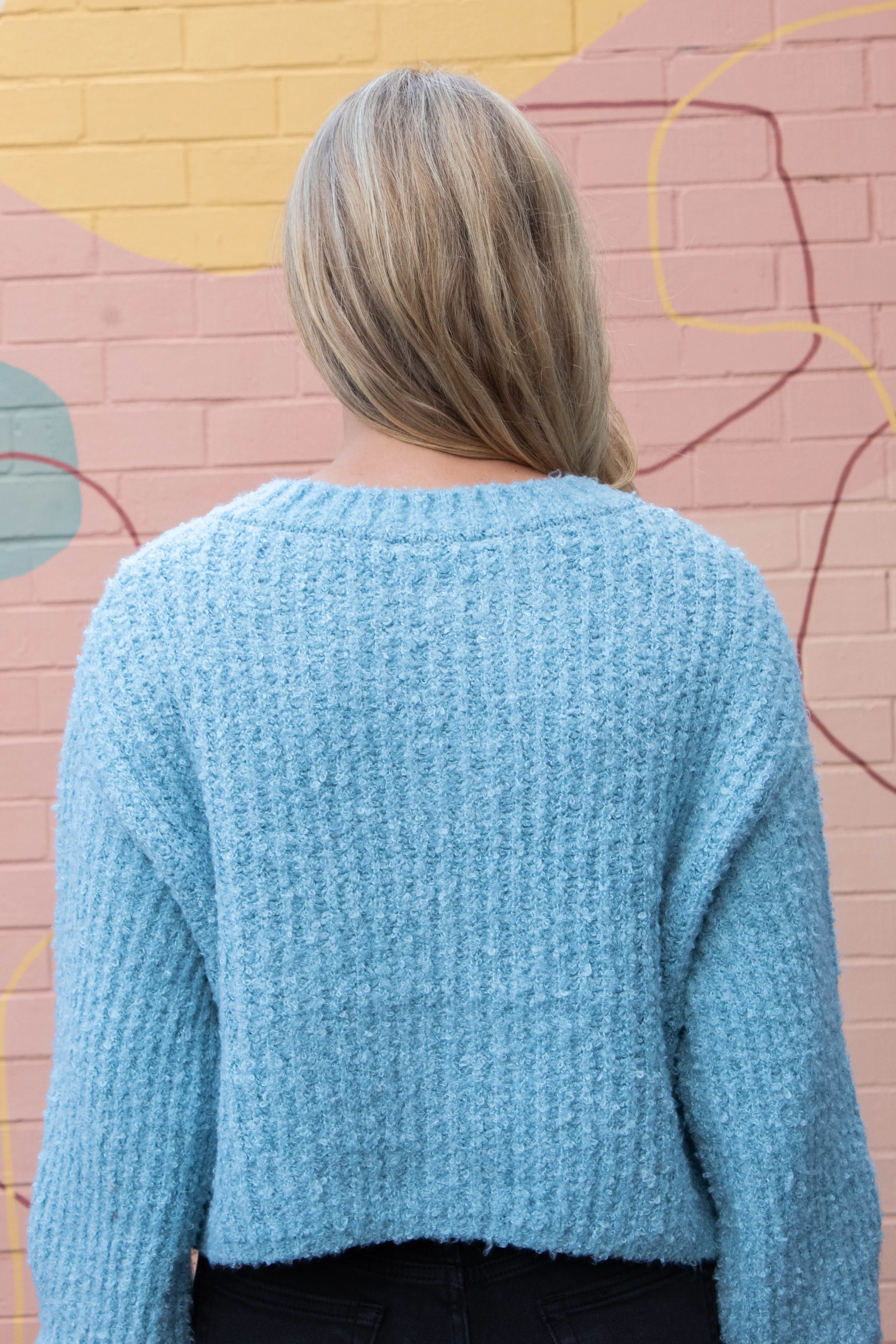 Emberly Fluffy Knit Cardigan, Sky Blue sold by North & Main Clothing Company product image thumbnail 4