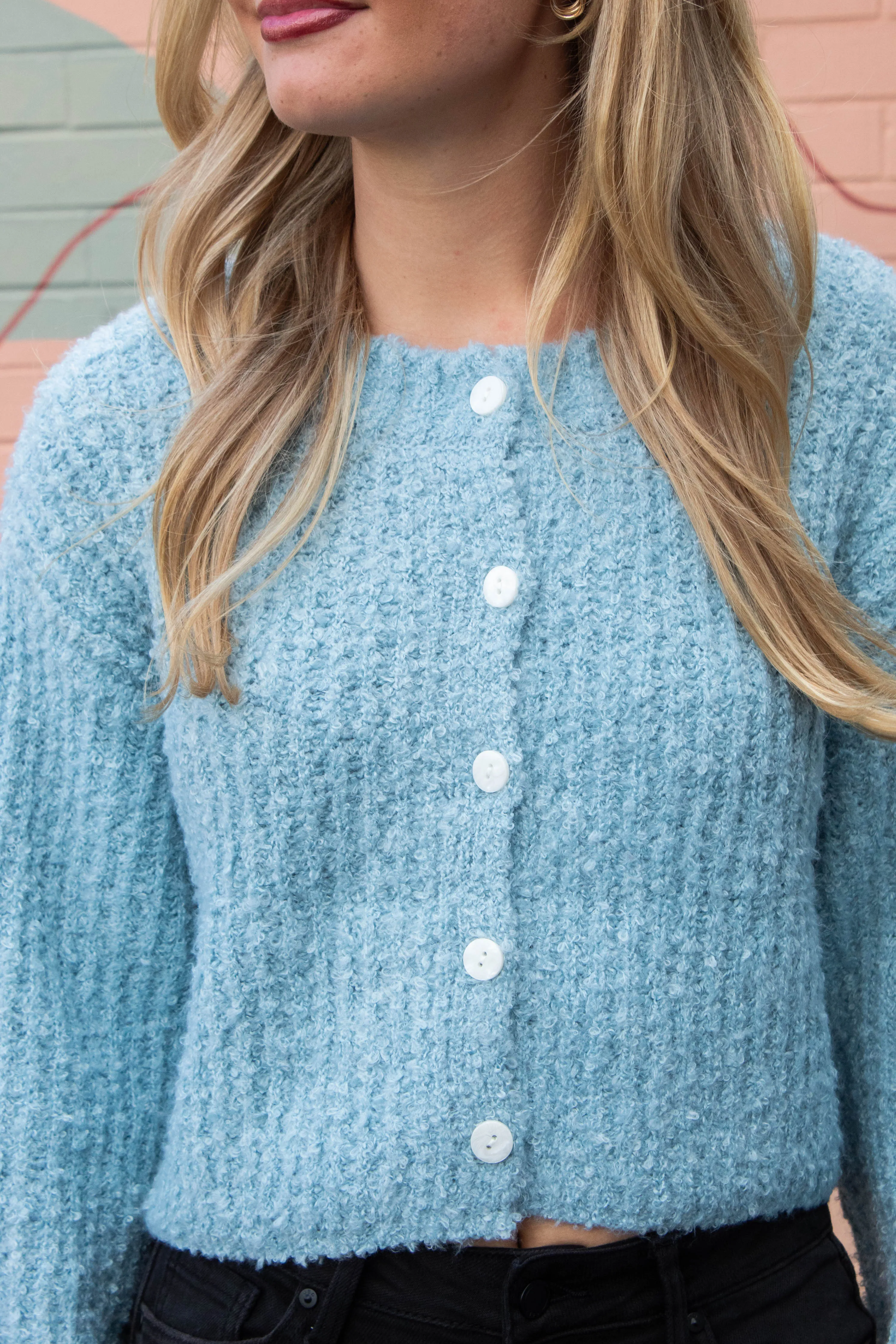 Emberly Fluffy Knit Cardigan, Sky Blue sold by North & Main Clothing Company product image thumbnail 5