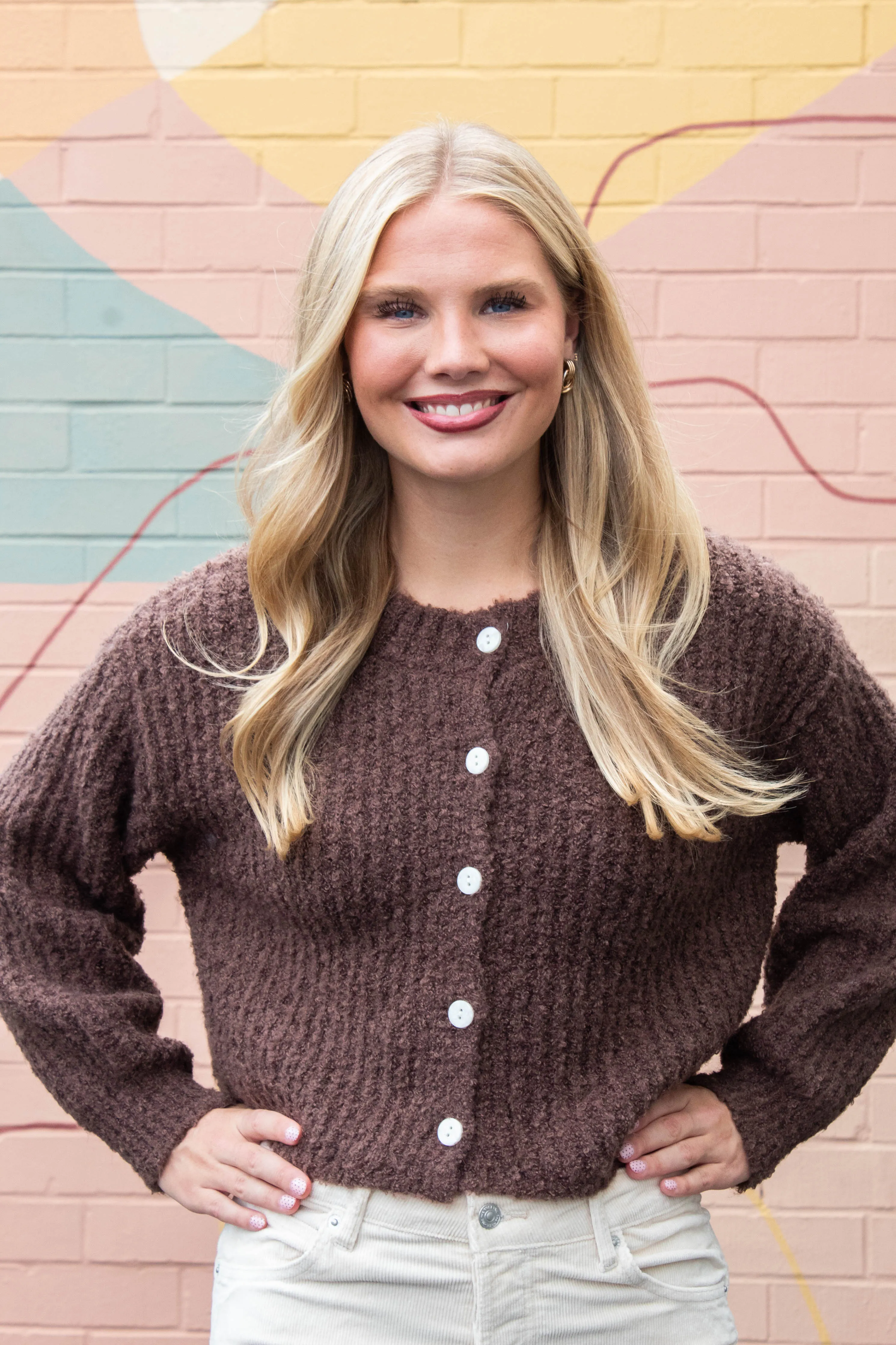 Emberly Fluffy Knit Cardigan, Chestnut sold by North & Main Clothing Company product image thumbnail 2