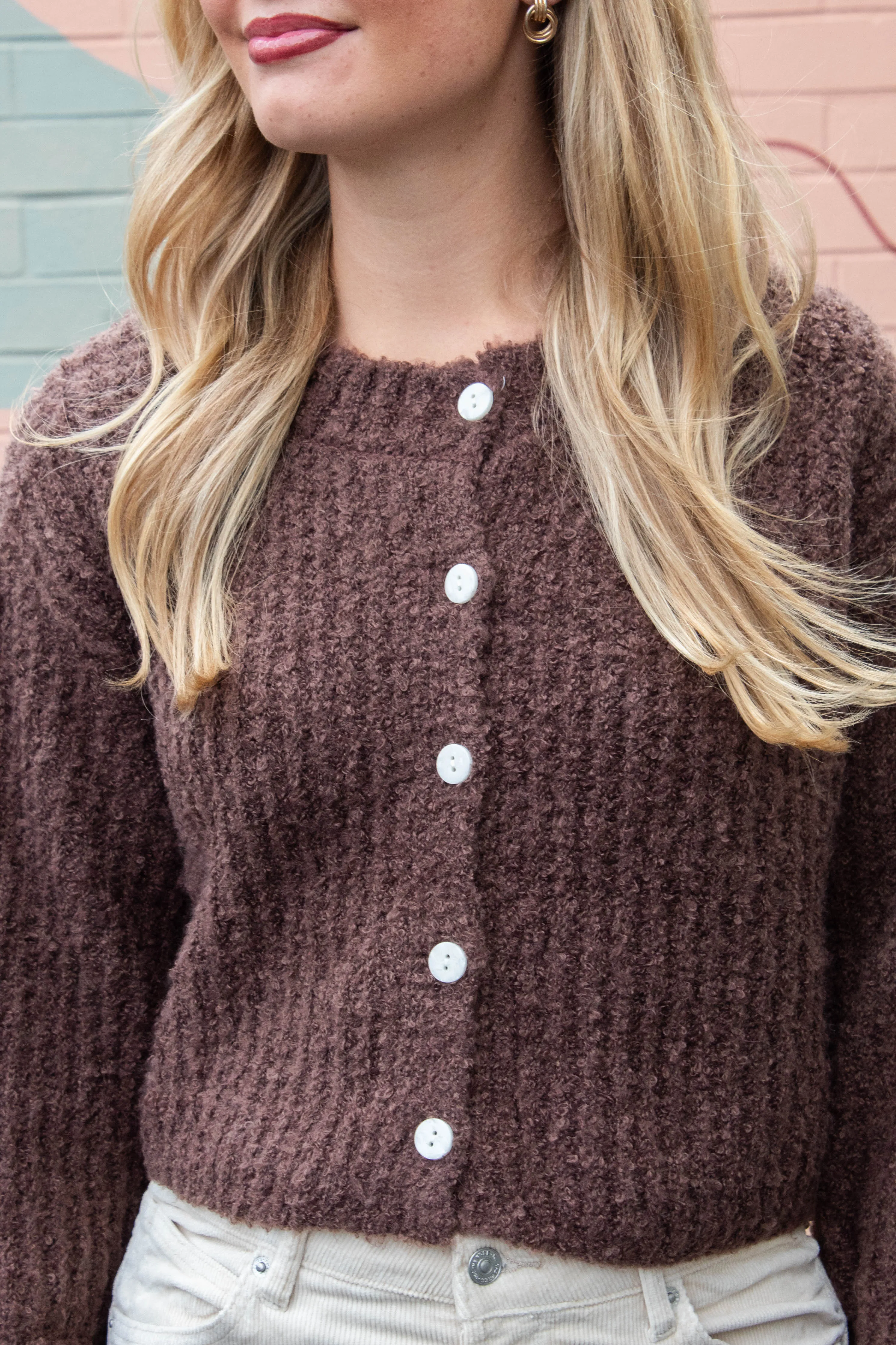 Emberly Fluffy Knit Cardigan, Chestnut sold by North & Main Clothing Company product image thumbnail 4