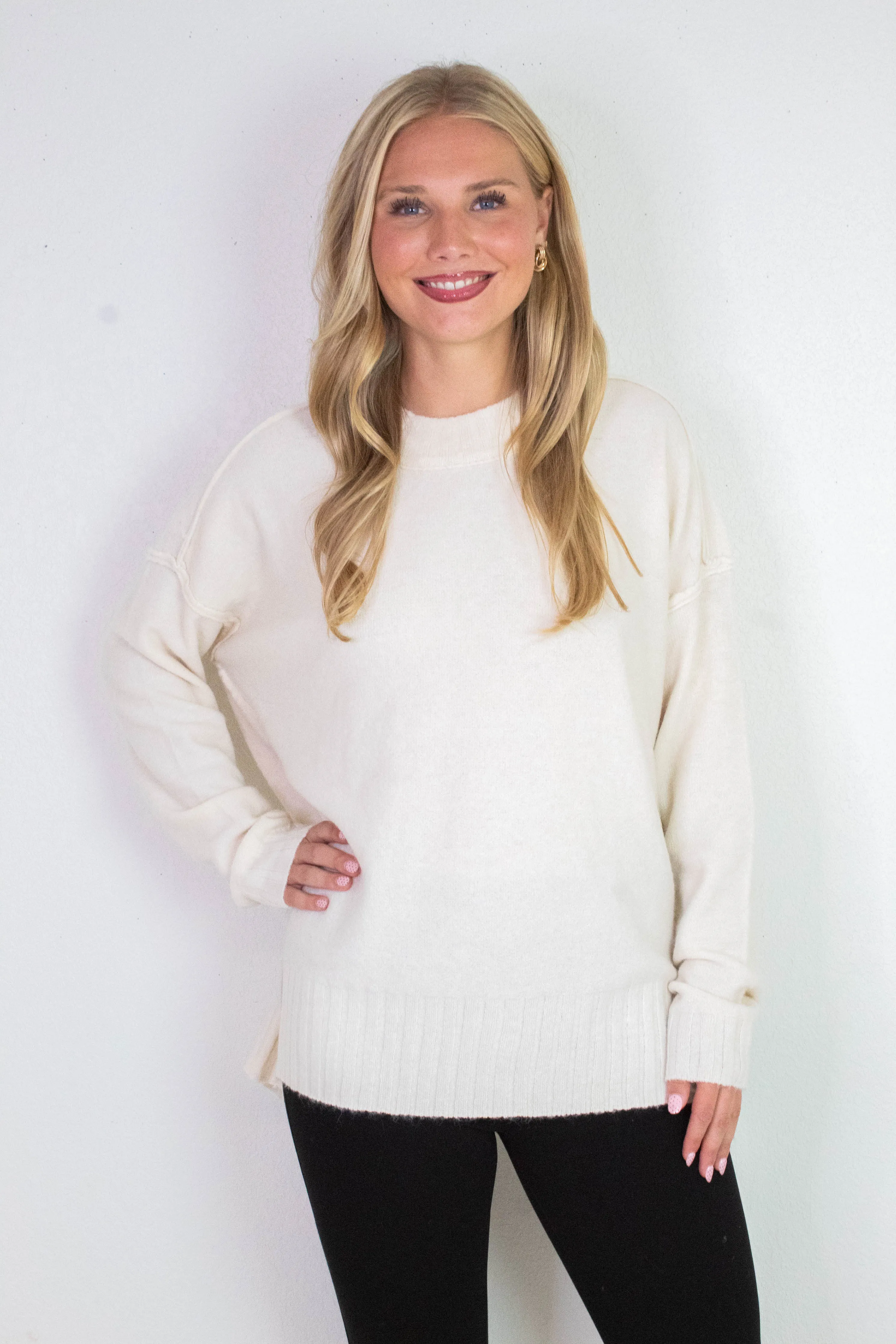 Oakleigh Relaxed Fit Sweater, Whip Cream sold by North & Main Clothing Company