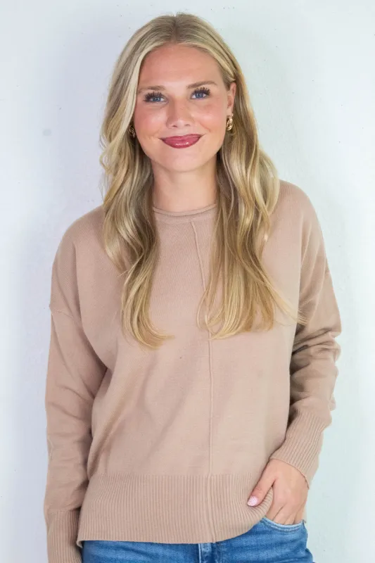 Kenzie Roll Neck Seam Front Sweater, Dark Taupe made by HYFVE