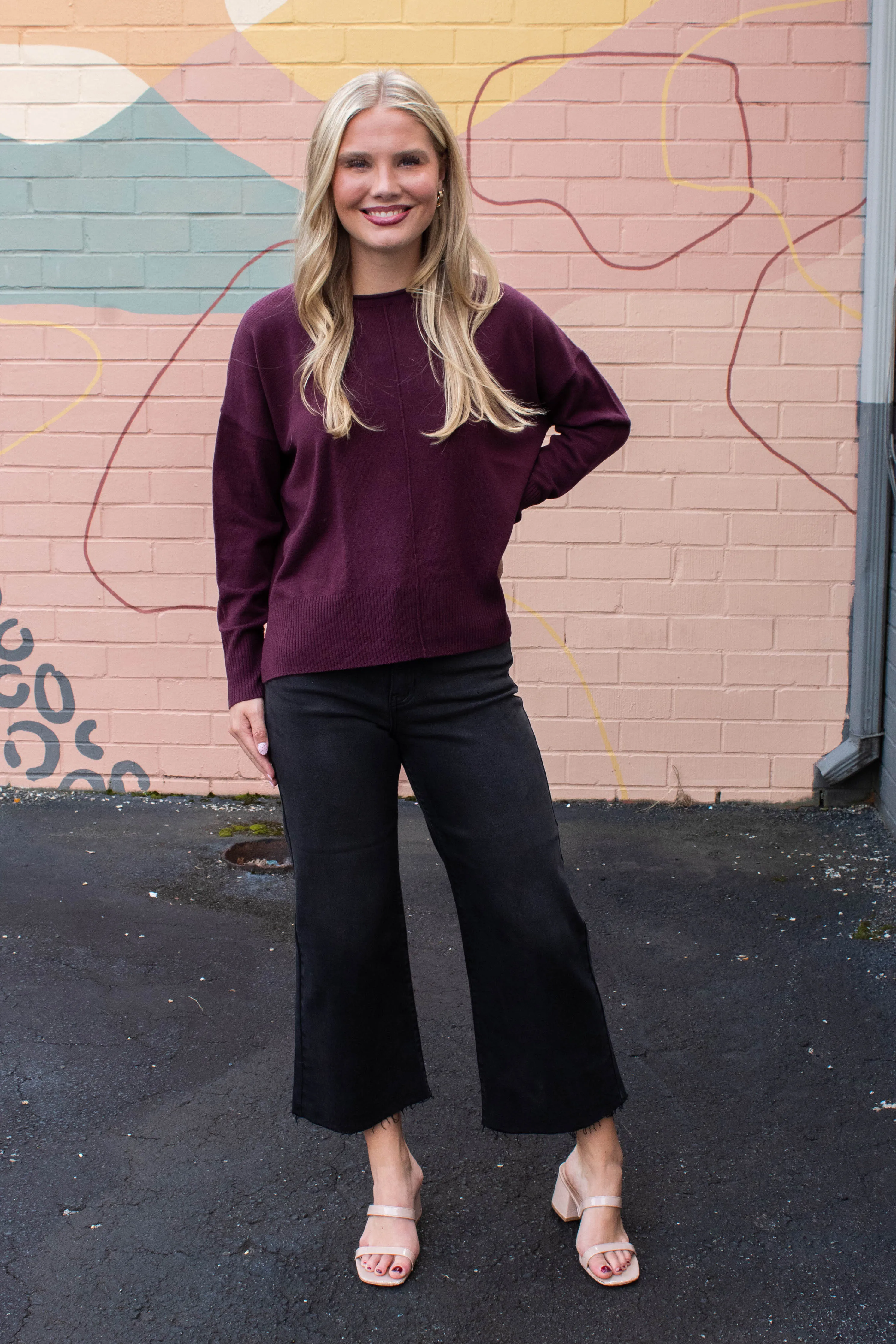 Kenzie Roll Neck Seam Front Sweater, Dark Cherry sold by North & Main Clothing Company product image thumbnail 5