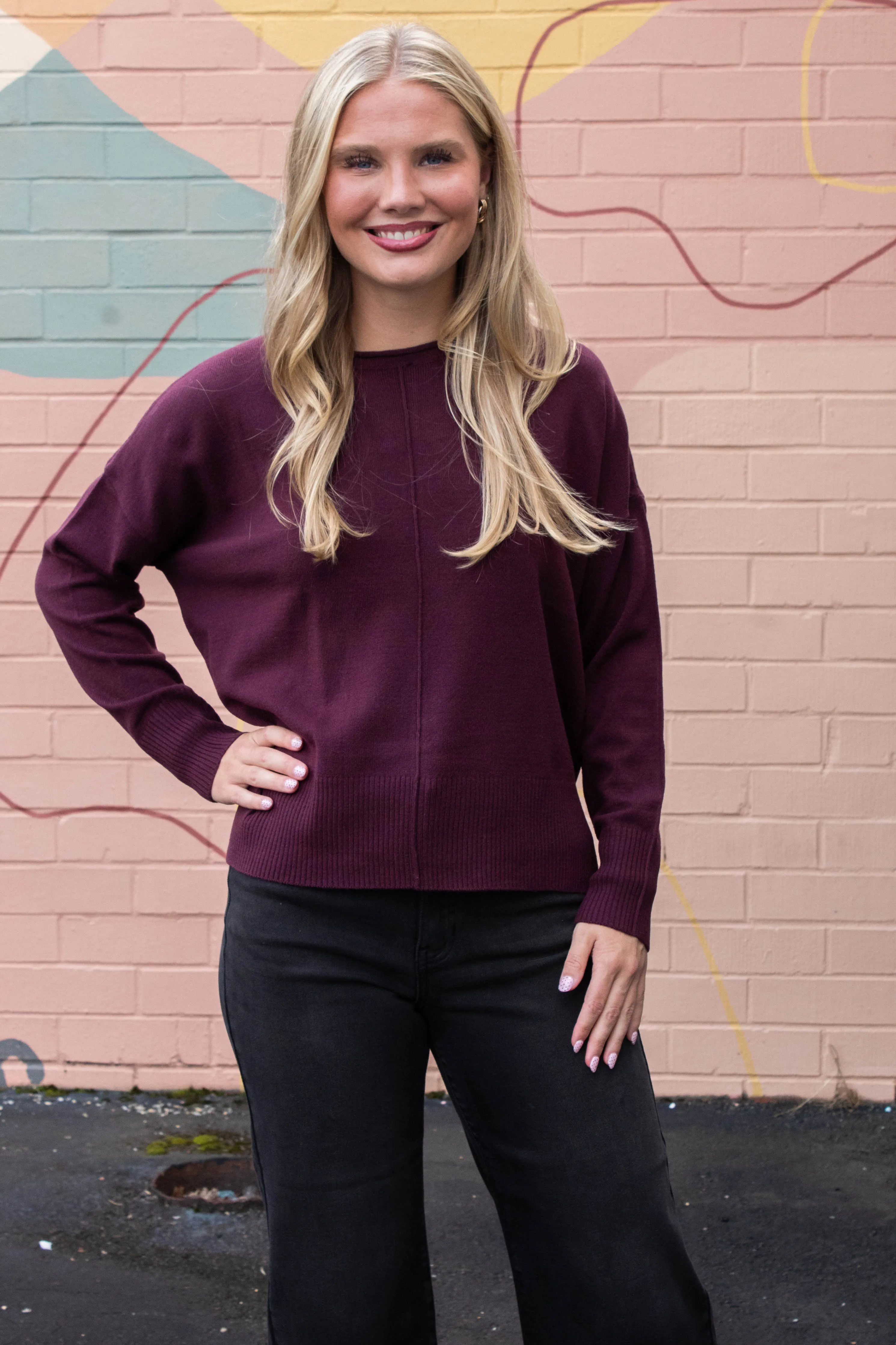 Kenzie Roll Neck Seam Front Sweater, Dark Cherry sold by North & Main Clothing Company product image thumbnail 2