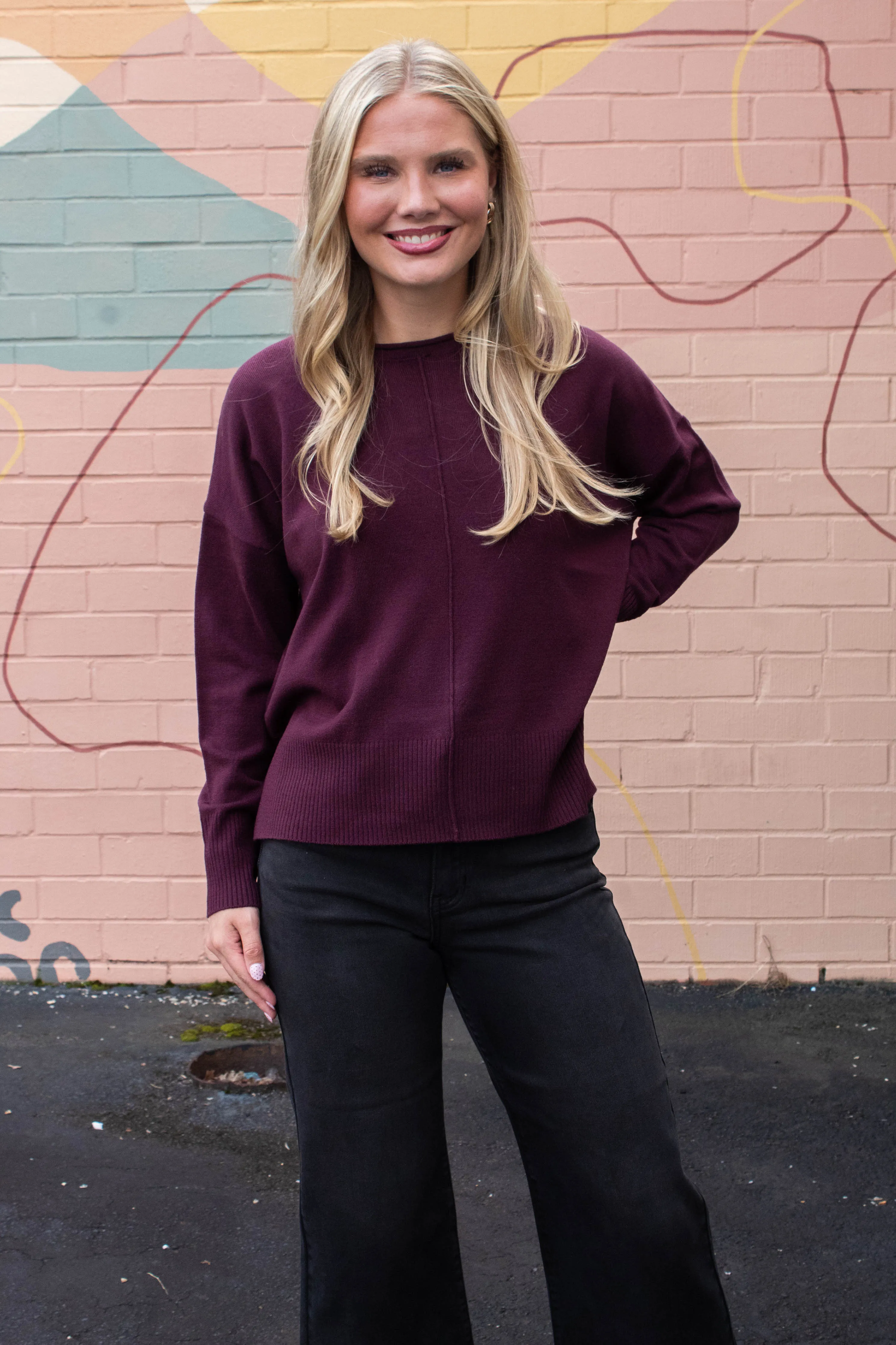 Kenzie Roll Neck Seam Front Sweater, Dark Cherry sold by North & Main Clothing Company product image thumbnail 3
