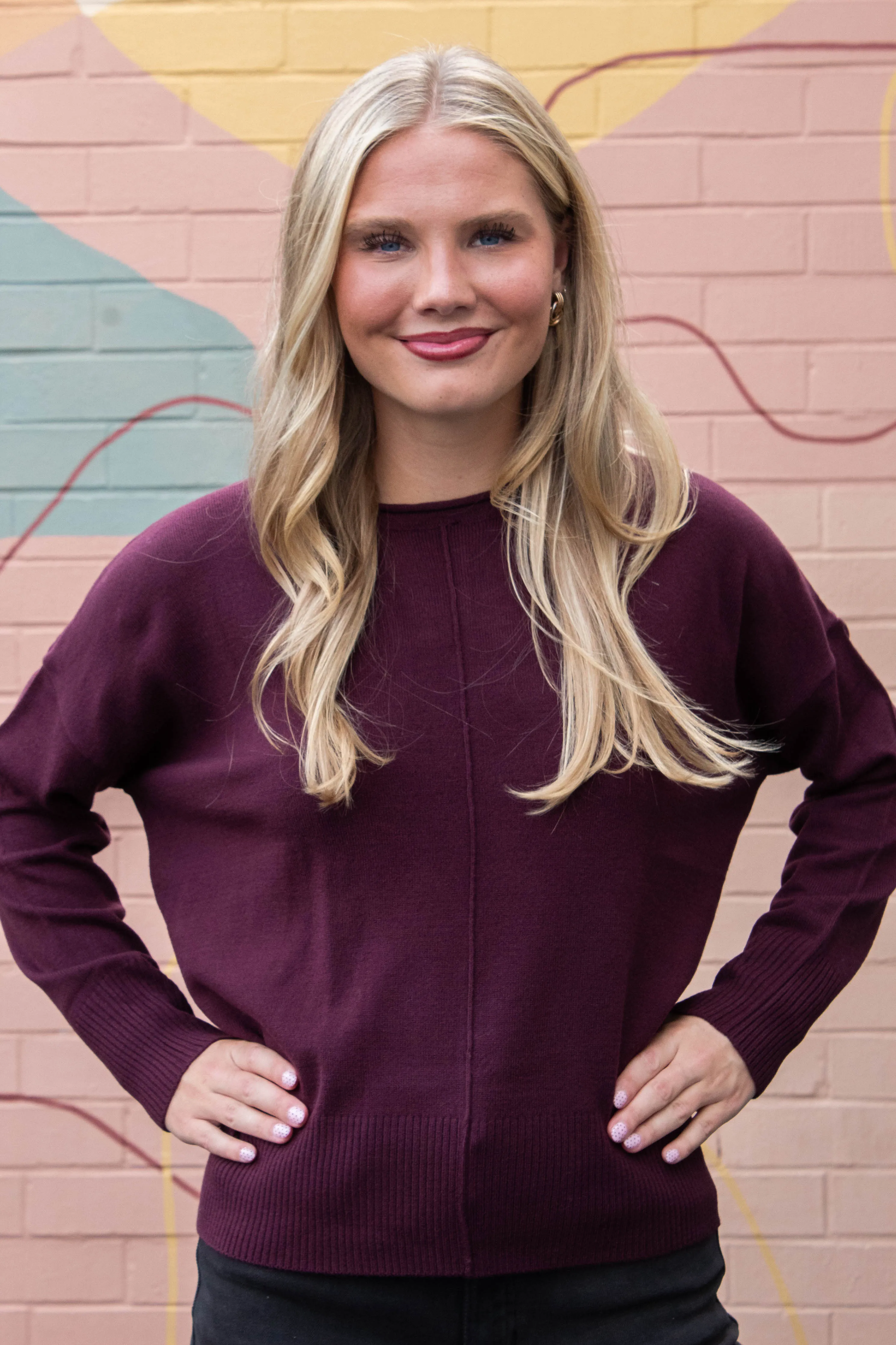 Kenzie Roll Neck Seam Front Sweater, Dark Cherry sold by North & Main Clothing Company product image thumbnail 4