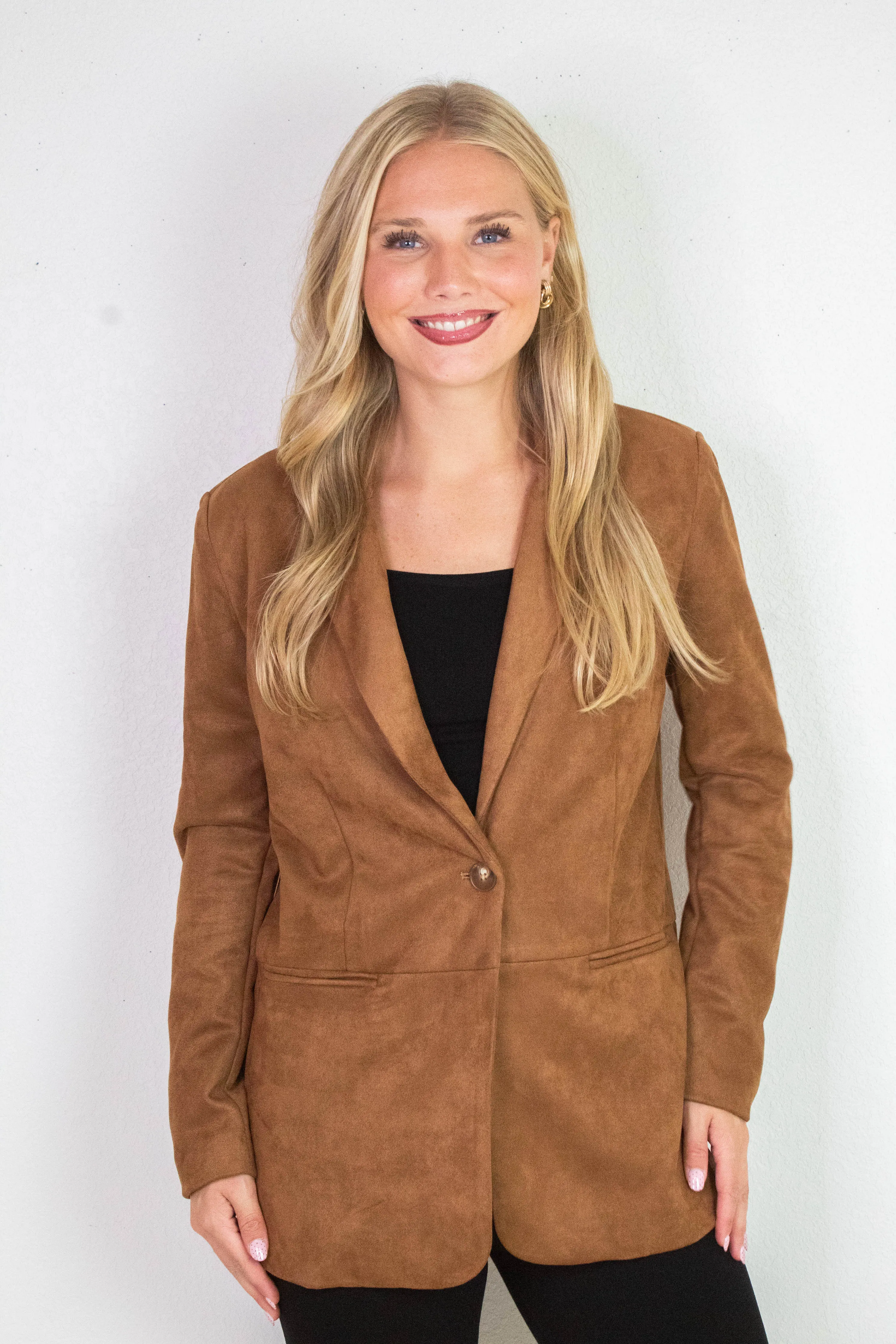 Miranda Faux Suede Blazer, Cognac sold by North & Main Clothing Company