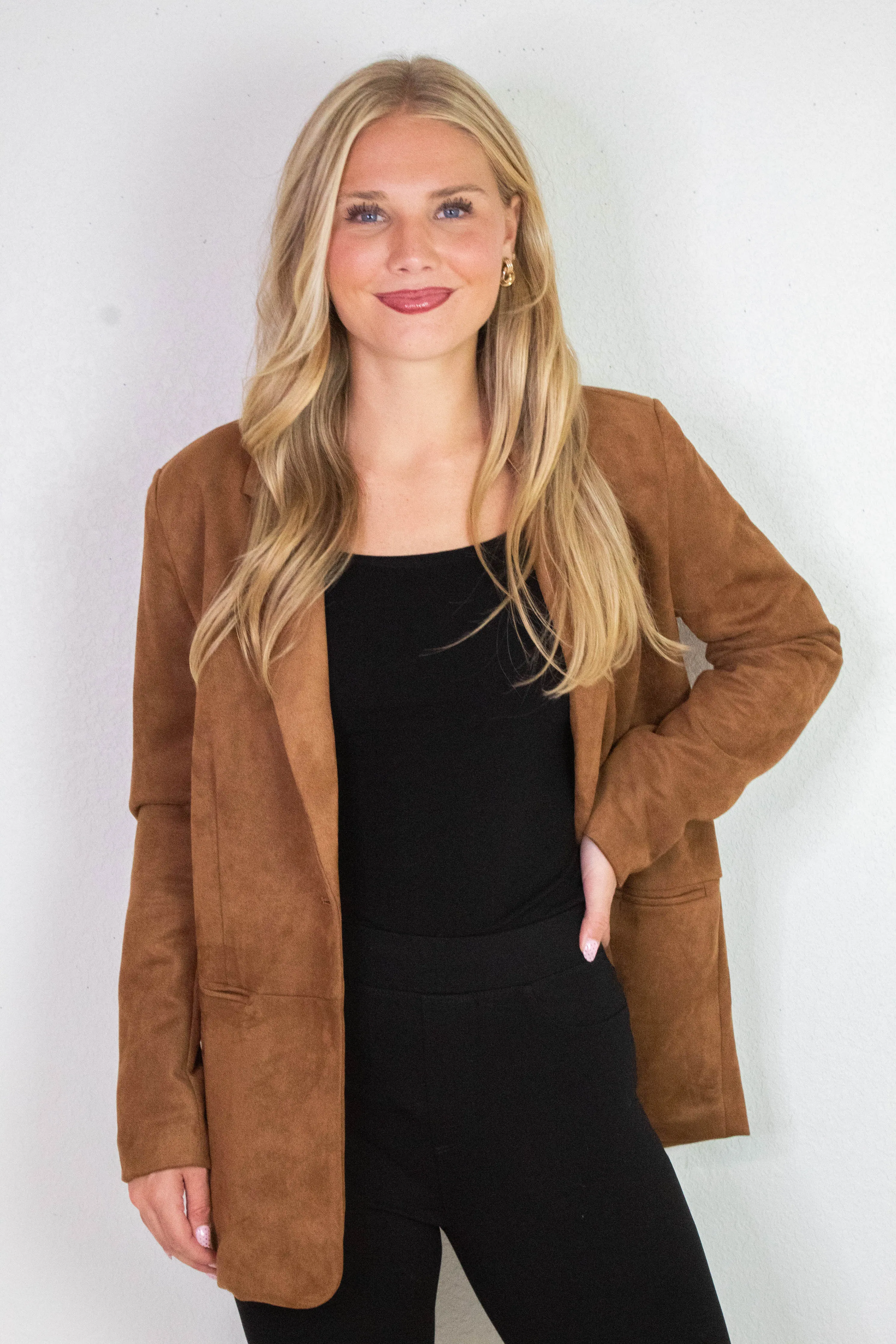 Miranda Faux Suede Blazer, Cognac sold by North & Main Clothing Company product image thumbnail 2