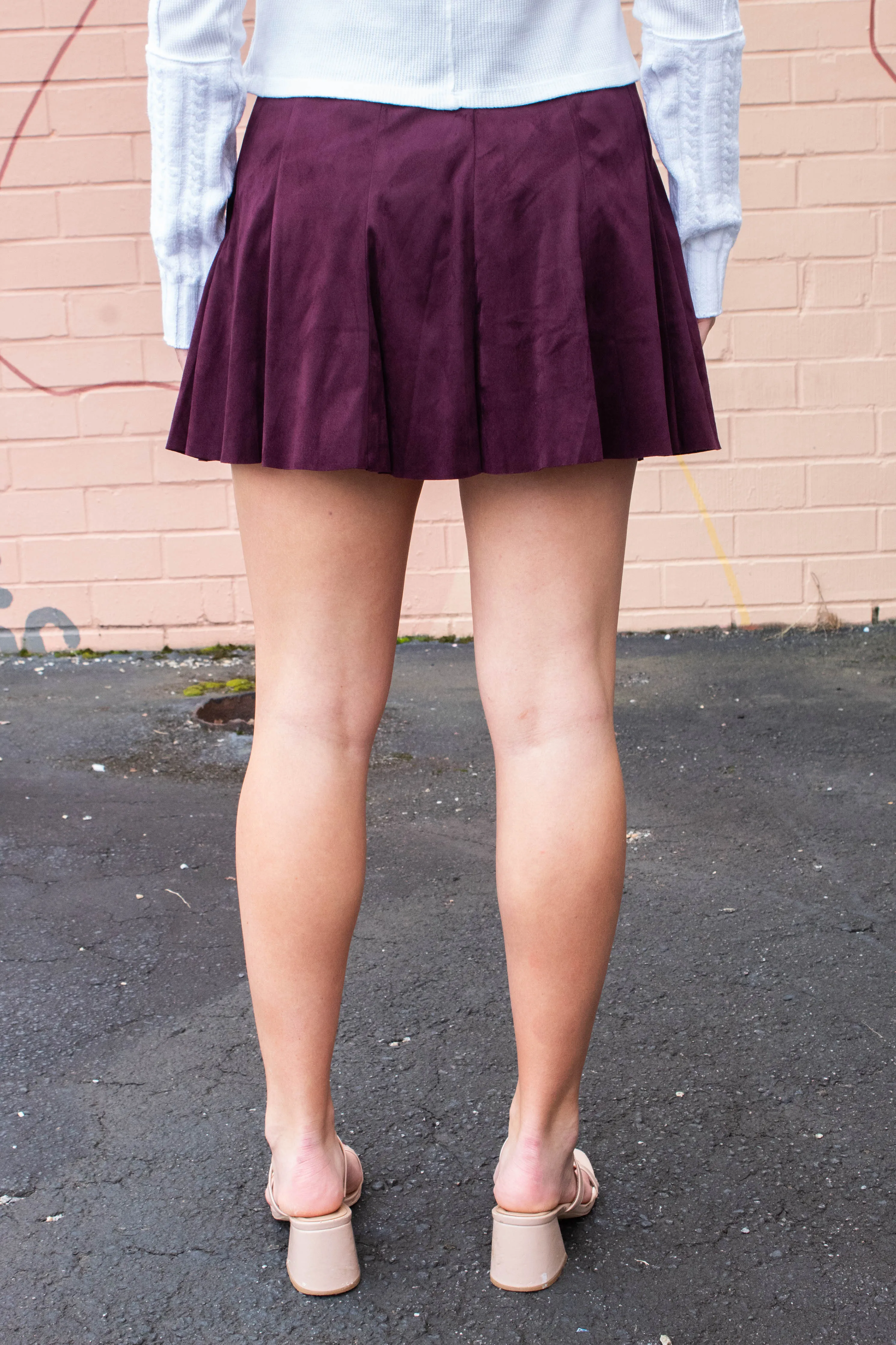 Oaklyn Suede Flared Skort, Merlot sold by North & Main Clothing Company product image thumbnail 4