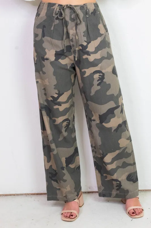 Rosalia Front Tie Woven Pant, Camo sold by North & Main Clothing Company