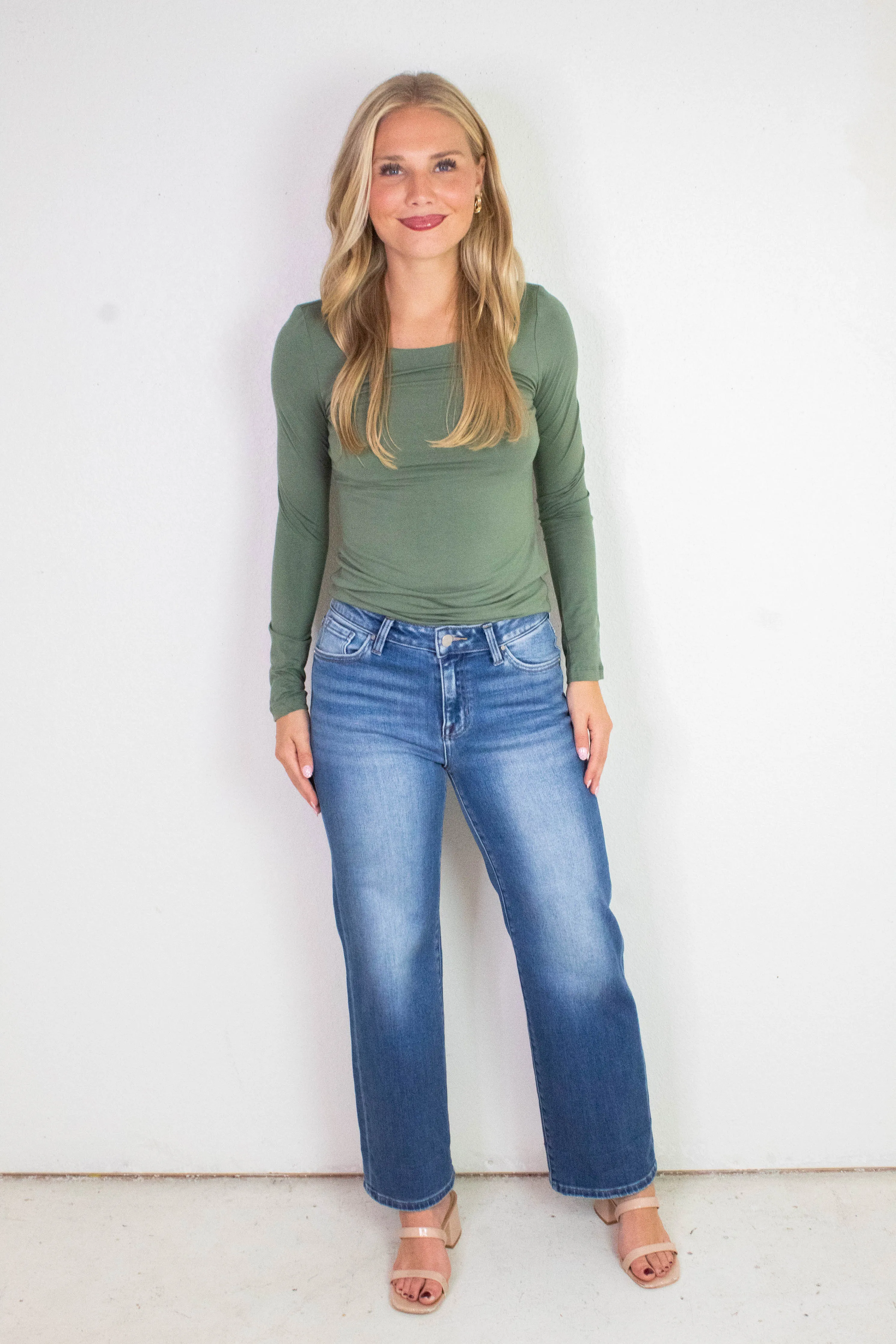 Della Layered Round Neck Top, Olive sold by North & Main Clothing Company product image thumbnail 2