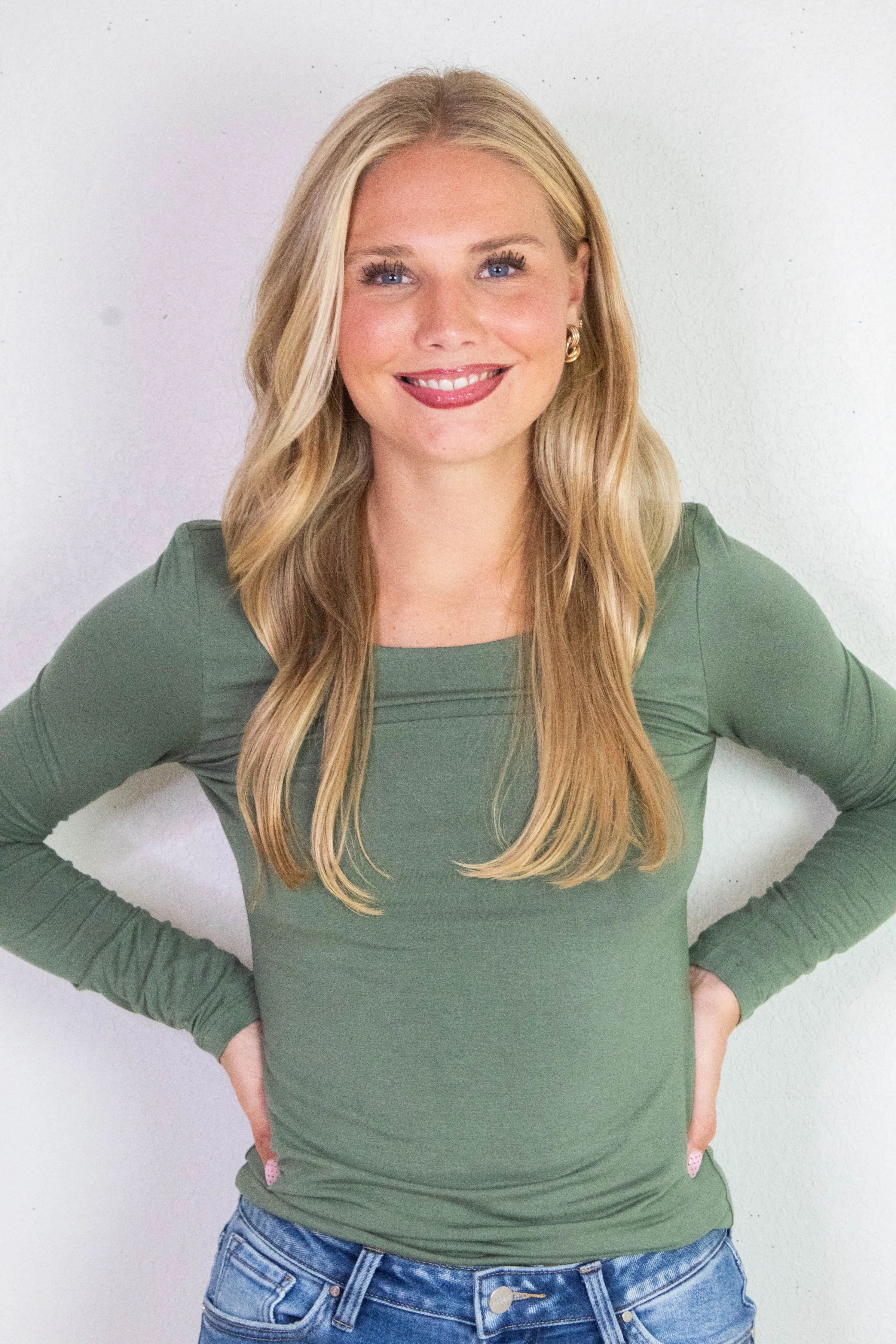 Della Layered Round Neck Top, Olive sold by North & Main Clothing Company product image thumbnail 5