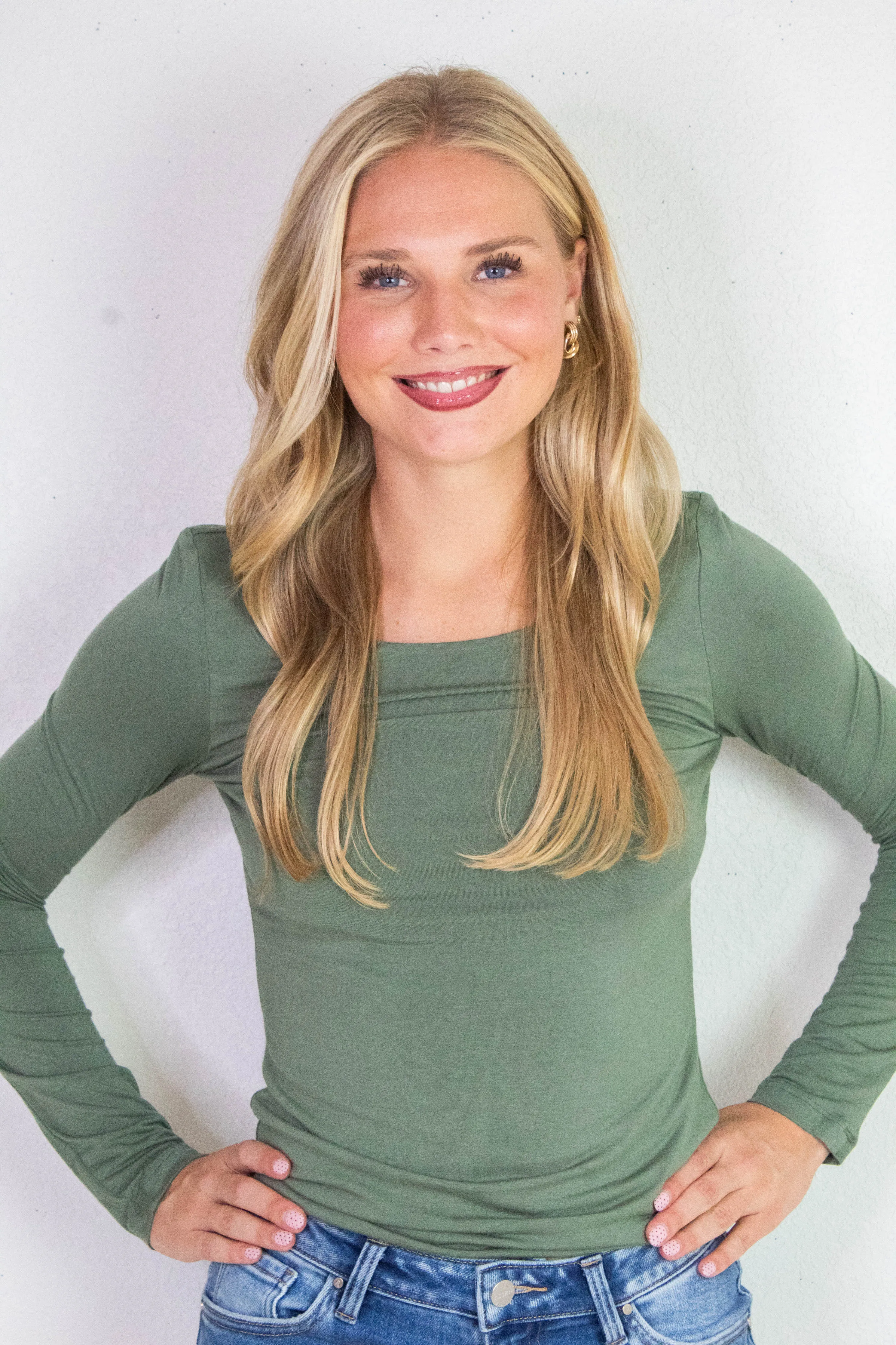 Della Layered Round Neck Top, Olive sold by North & Main Clothing Company product image thumbnail 4