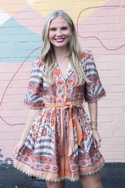 Maren Lace Trim Accented Dress, Charcoal sold by North & Main Clothing Company