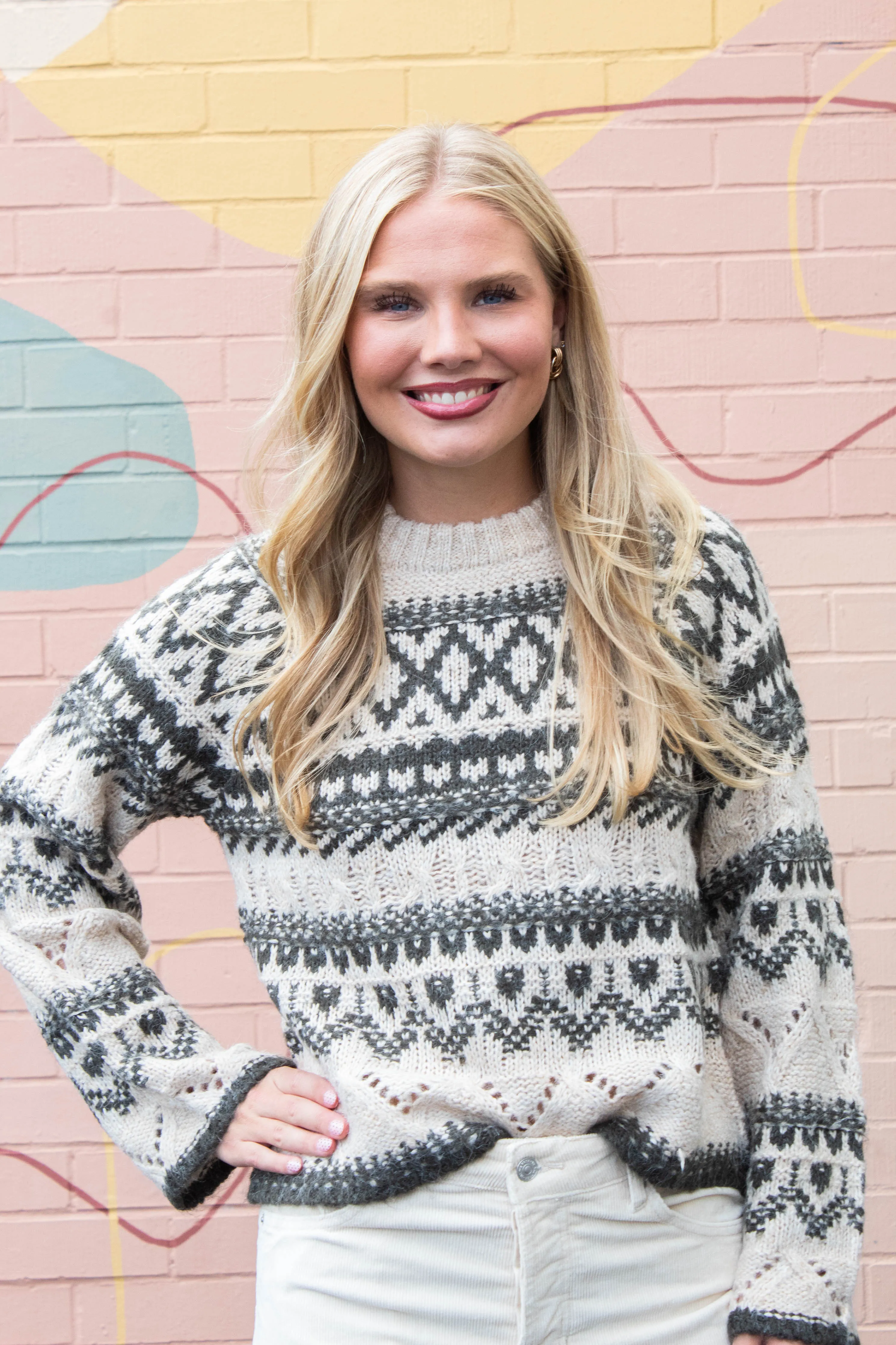 Fairisle Crew Neck Sweater, Light Oat Multi | Sanctuary sold by North & Main Clothing Company product image thumbnail 2