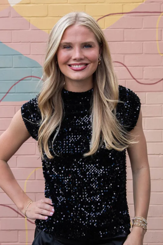 Funnel Neck Sequin Top, Black | Sanctuary sold by North & Main Clothing Company