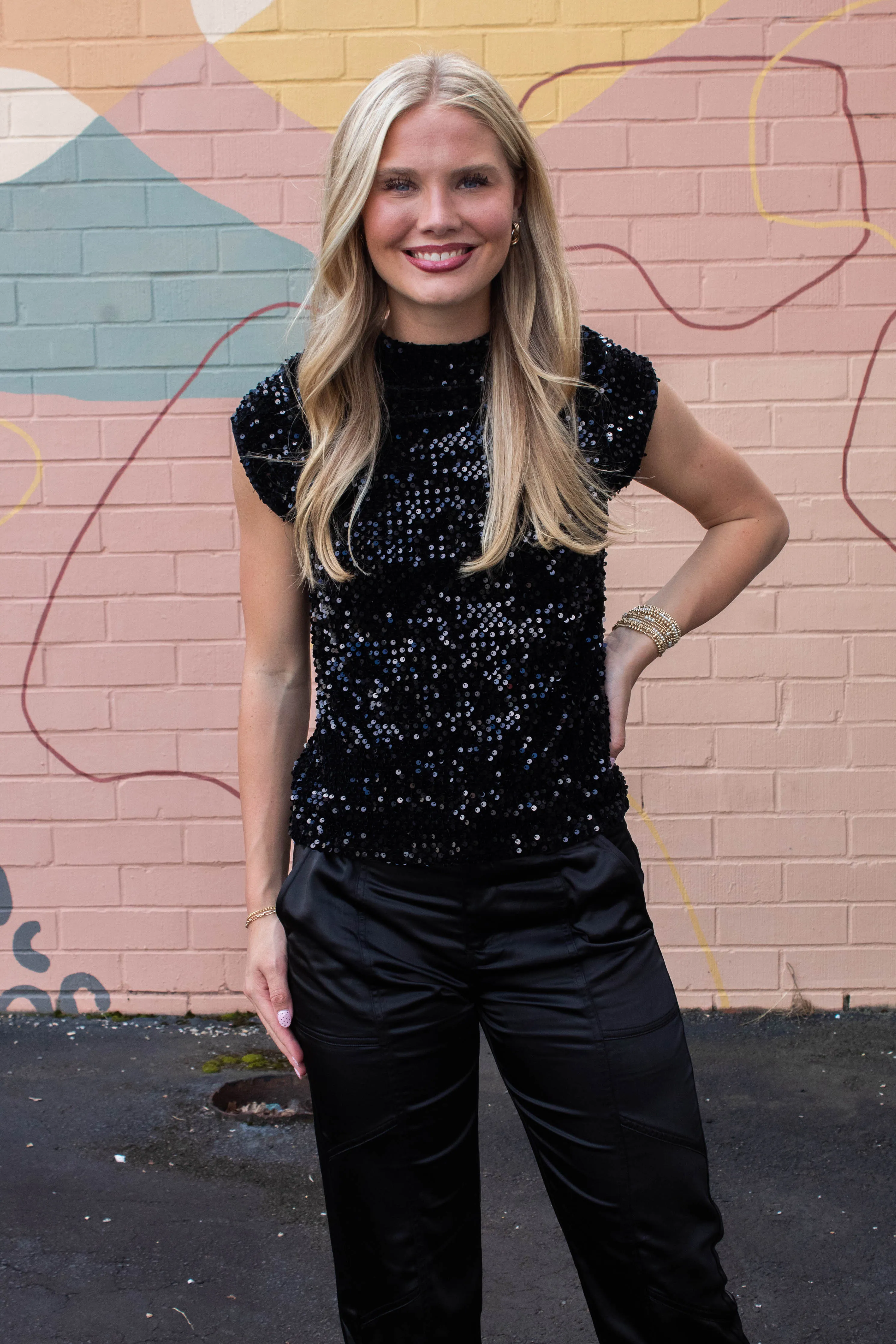 Funnel Neck Sequin Top, Black | Sanctuary sold by North & Main Clothing Company product image thumbnail 4