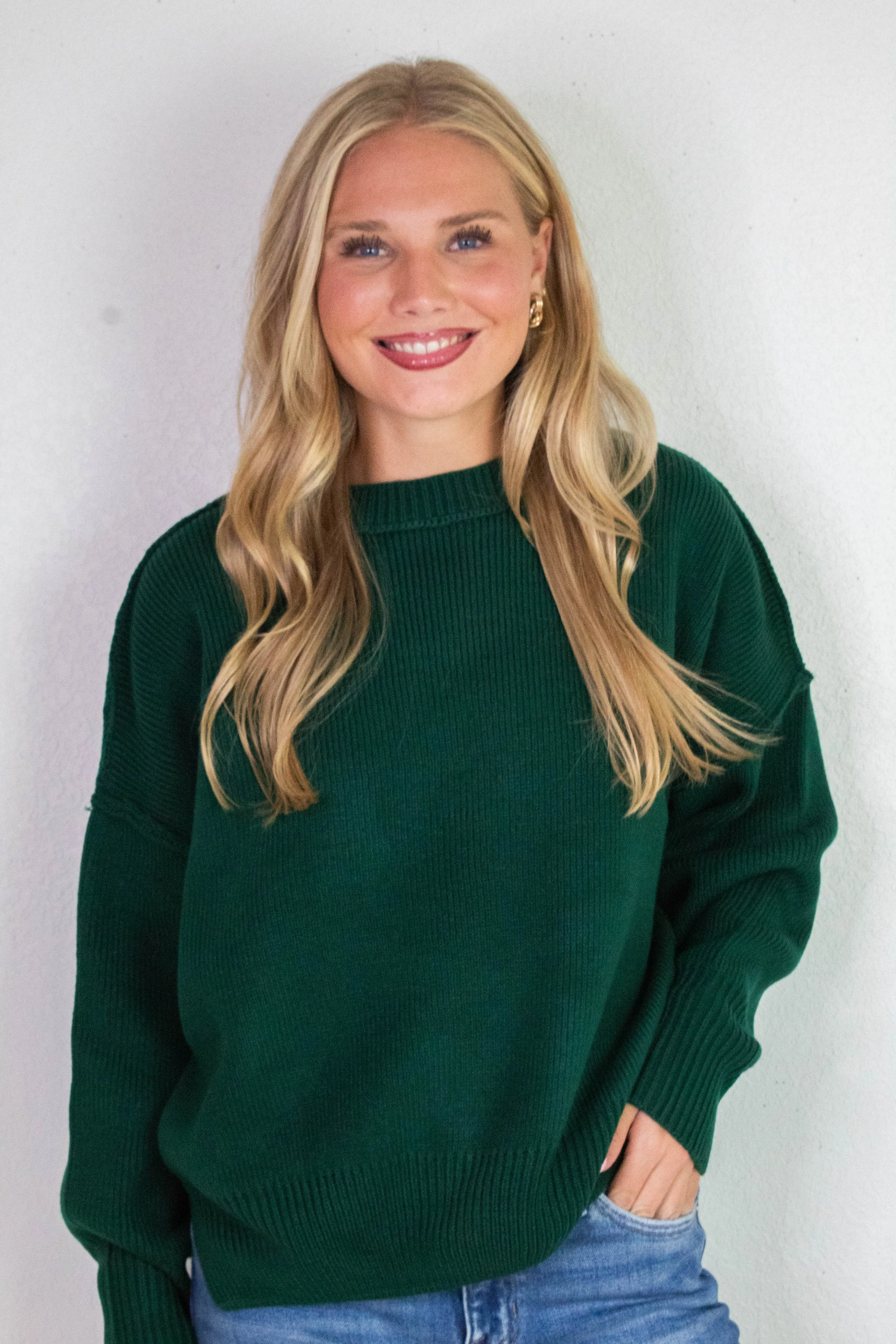 Abby Drop Sleeve Oversized Sweater, Dark Green sold by North & Main Clothing Company