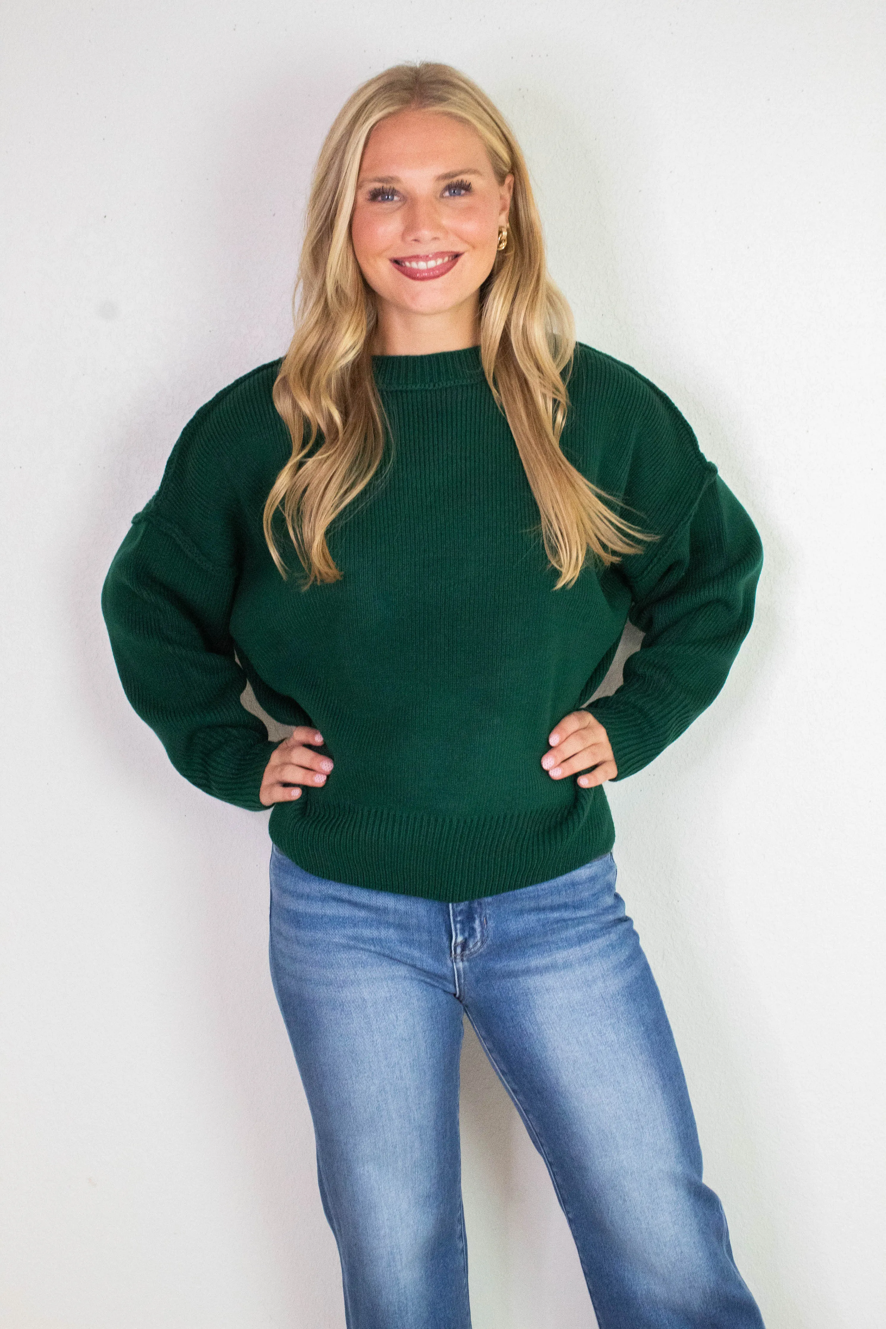 Abby Drop Sleeve Oversized Sweater, Dark Green sold by North & Main Clothing Company product image thumbnail 4