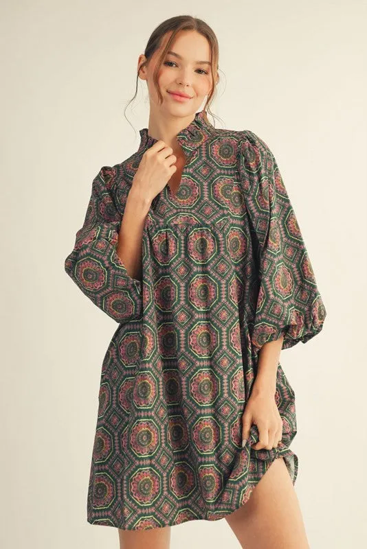 Leena Printed Dress, Hunter Green sold by North & Main Clothing Company