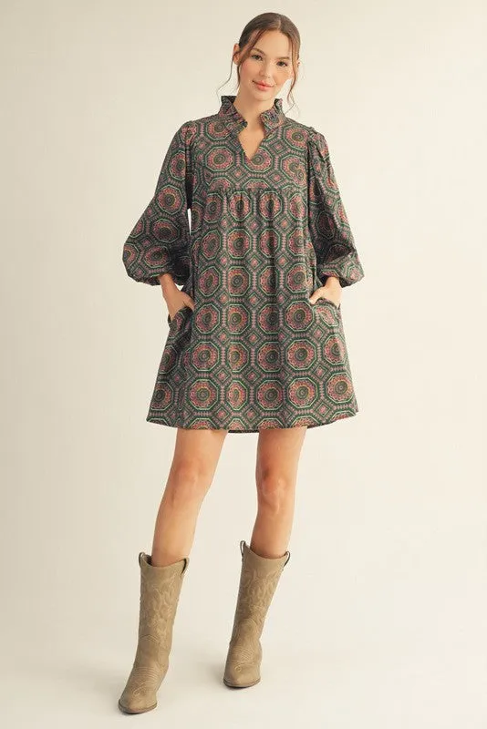 Leena Printed Dress, Hunter Green sold by North & Main Clothing Company product image thumbnail 2