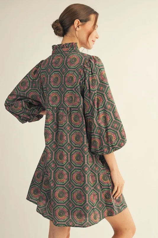 Leena Printed Dress, Hunter Green sold by North & Main Clothing Company product image thumbnail 3