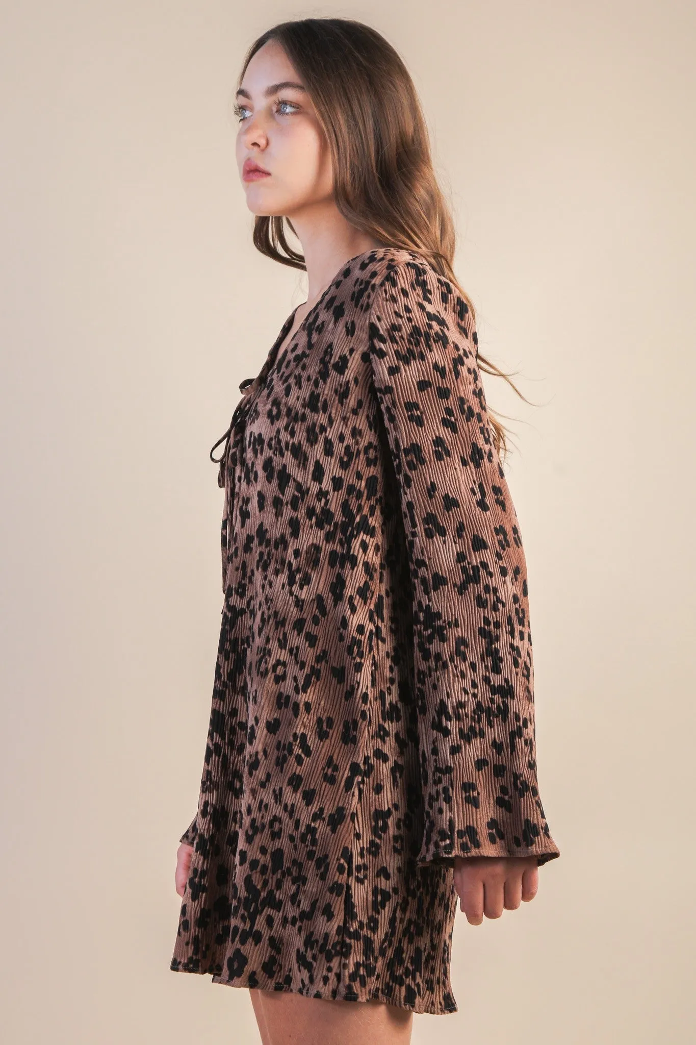 Abbey Mini Dress, Mocha Leopard sold by North & Main Clothing Company product image thumbnail 3