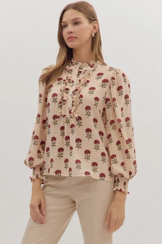 Sadie Floral Blouse, Ecru sold by North & Main Clothing Company