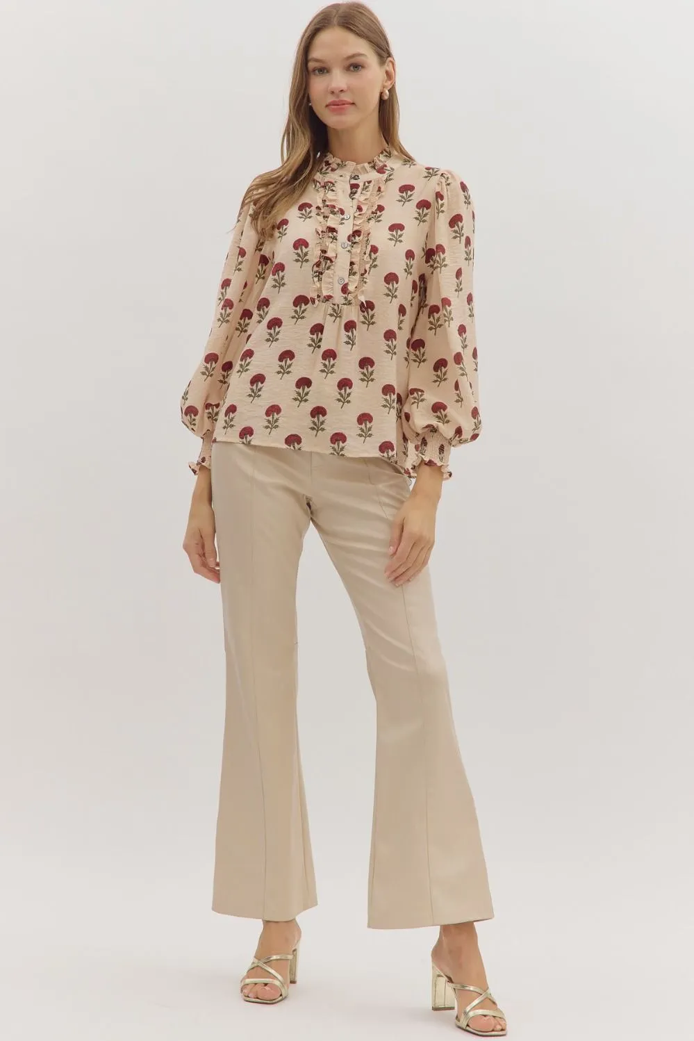 Sadie Floral Blouse, Ecru sold by North & Main Clothing Company product image thumbnail 3