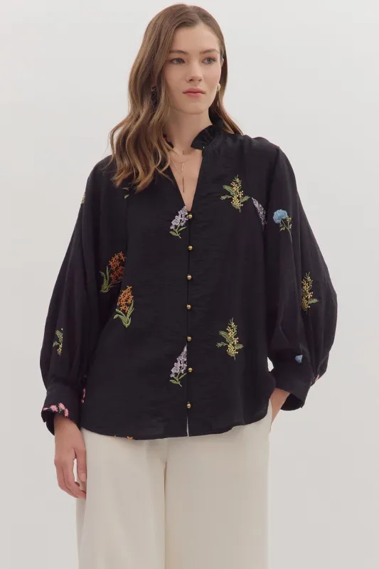 Bethany Floral Embroidered Blouse, Black sold by North & Main Clothing Company