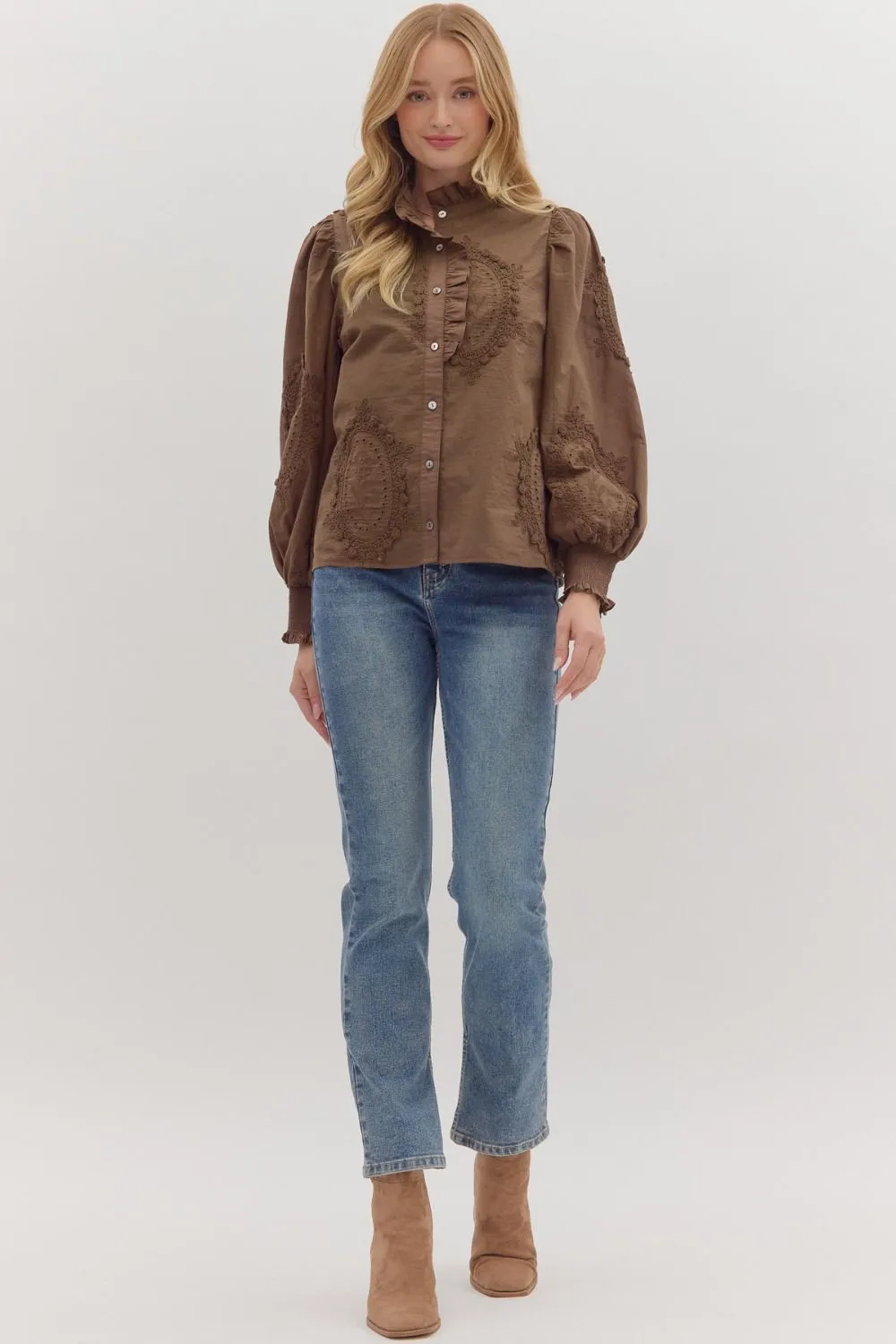 Ali Balloon Sleeve Blouse, Brown sold by North & Main Clothing Company product image thumbnail 2