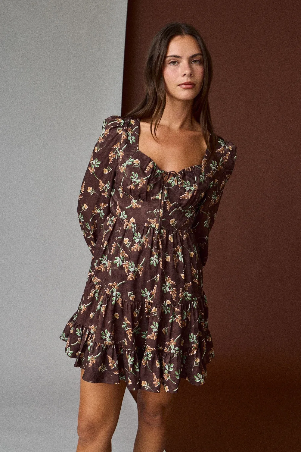 Tiff Floral Mini Dress, Brown sold by North & Main Clothing Company product image thumbnail 5