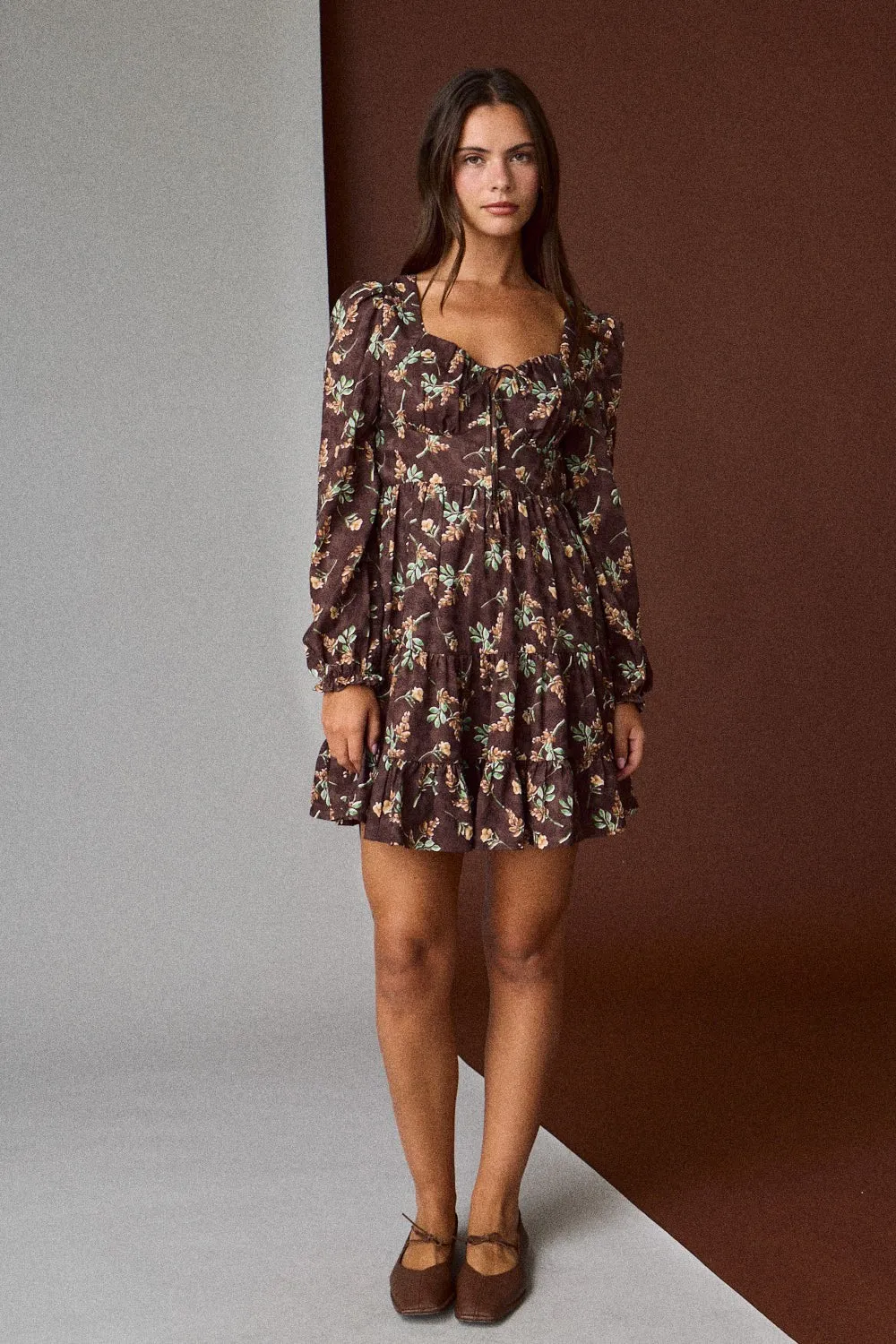 Tiff Floral Mini Dress, Brown sold by North & Main Clothing Company product image thumbnail 3