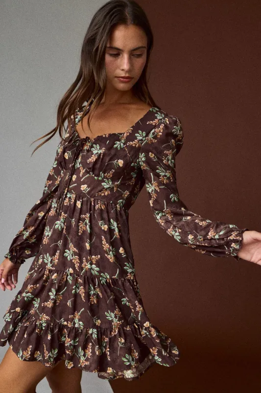 Tiff Floral Mini Dress, Brown sold by North & Main Clothing Company