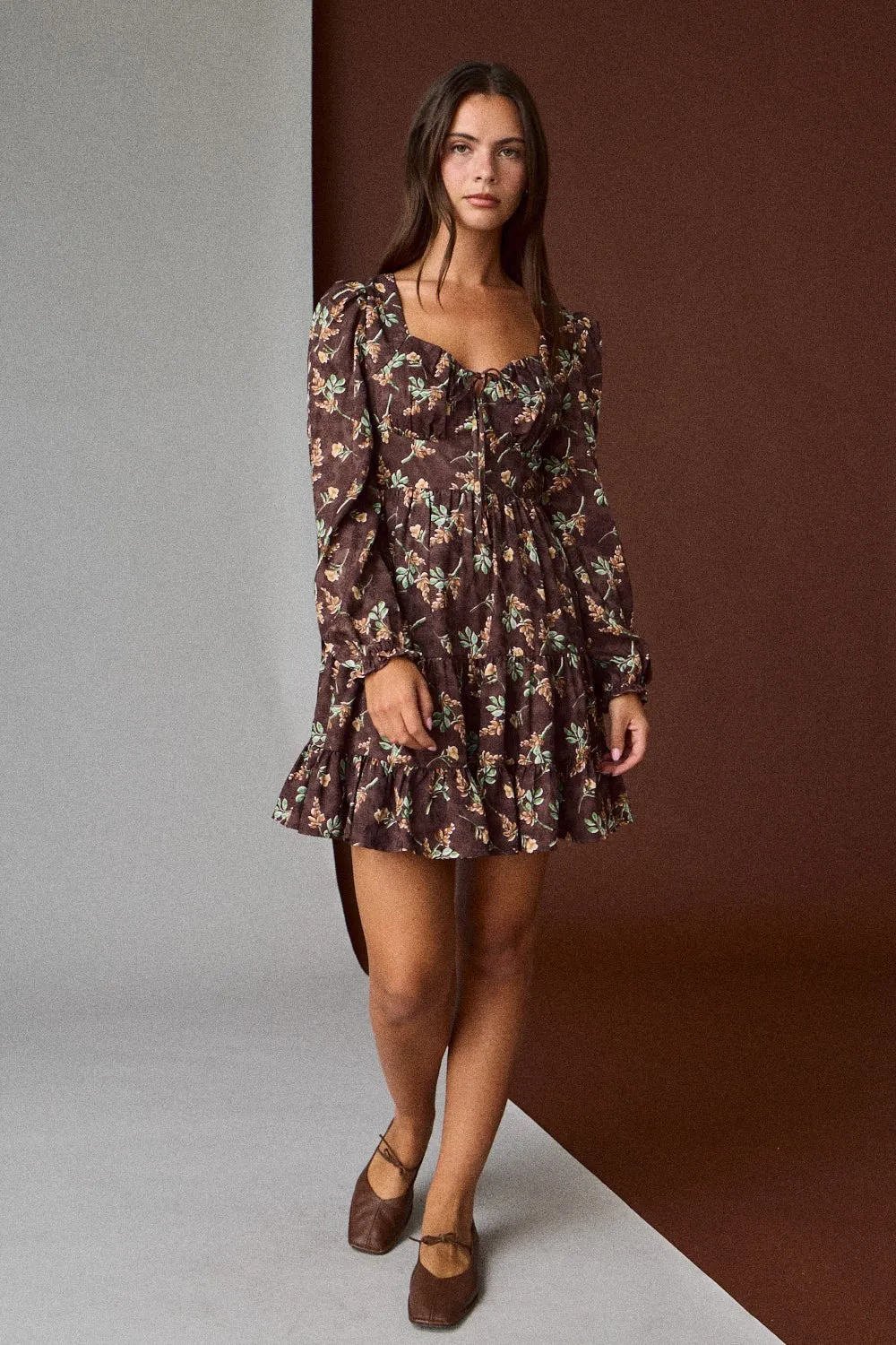 Tiff Floral Mini Dress, Brown sold by North & Main Clothing Company product image thumbnail 4