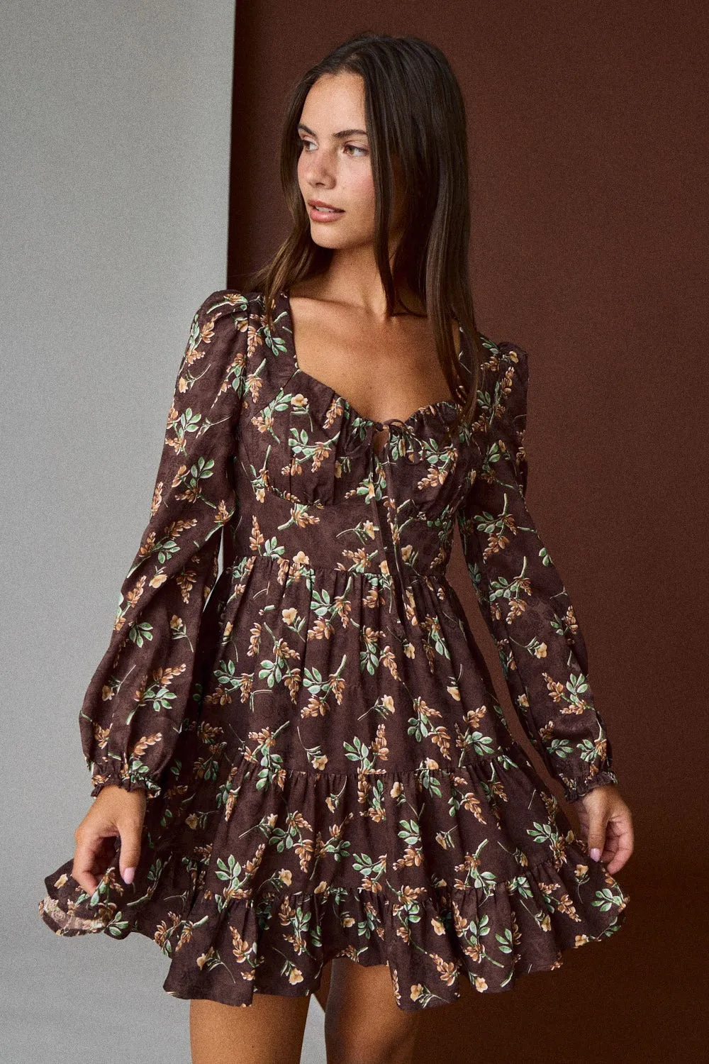 Tiff Floral Mini Dress, Brown sold by North & Main Clothing Company product image thumbnail 2