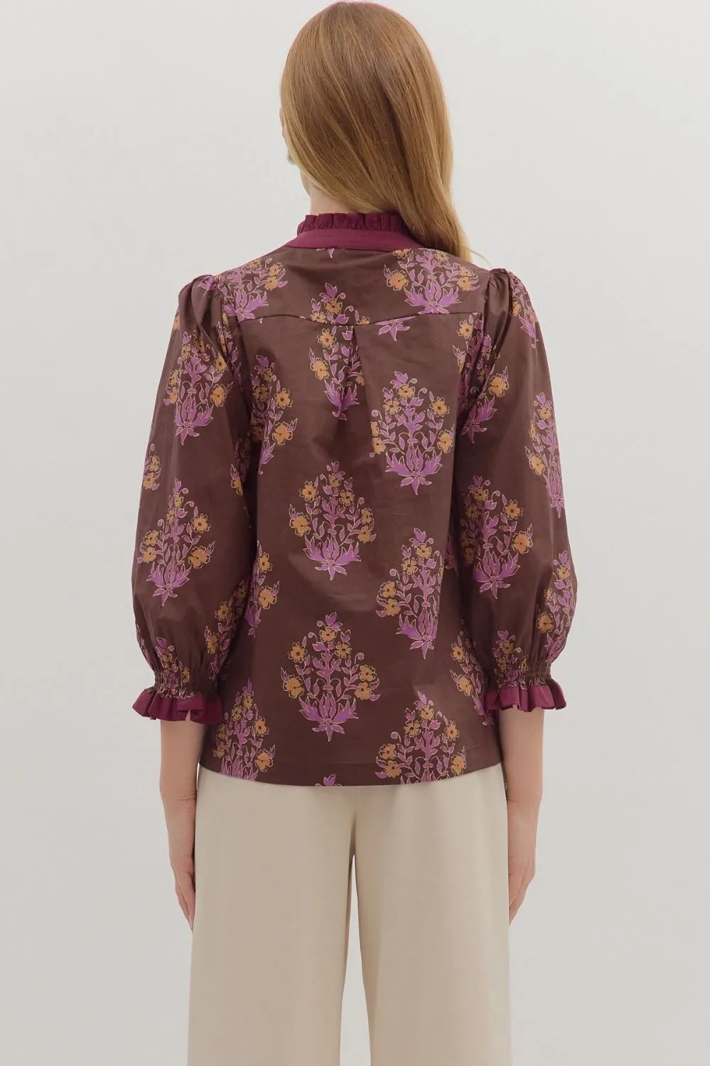 Maisy Floral Blouse, Chocolate sold by North & Main Clothing Company product image thumbnail 5