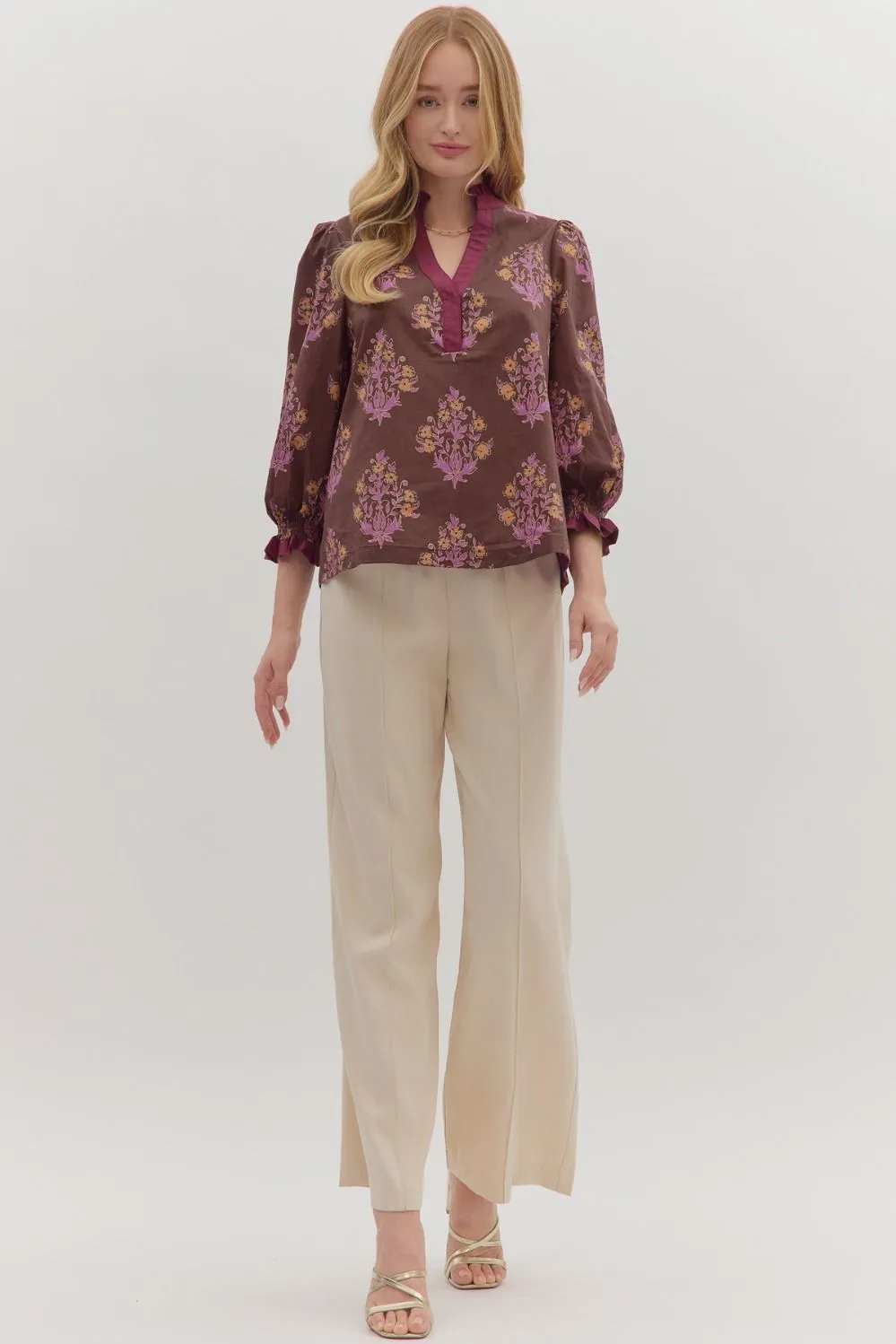 Maisy Floral Blouse, Chocolate sold by North & Main Clothing Company product image thumbnail 2