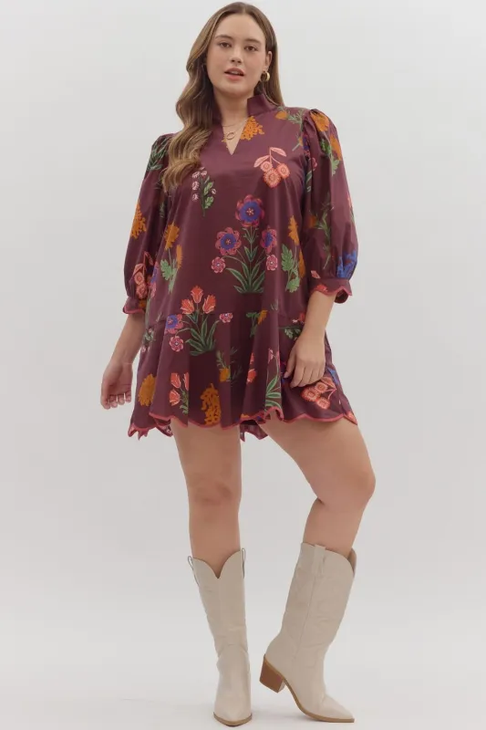 Mindi Scallop Hem Mini Dress, Plum | Plus Size sold by North & Main Clothing Company