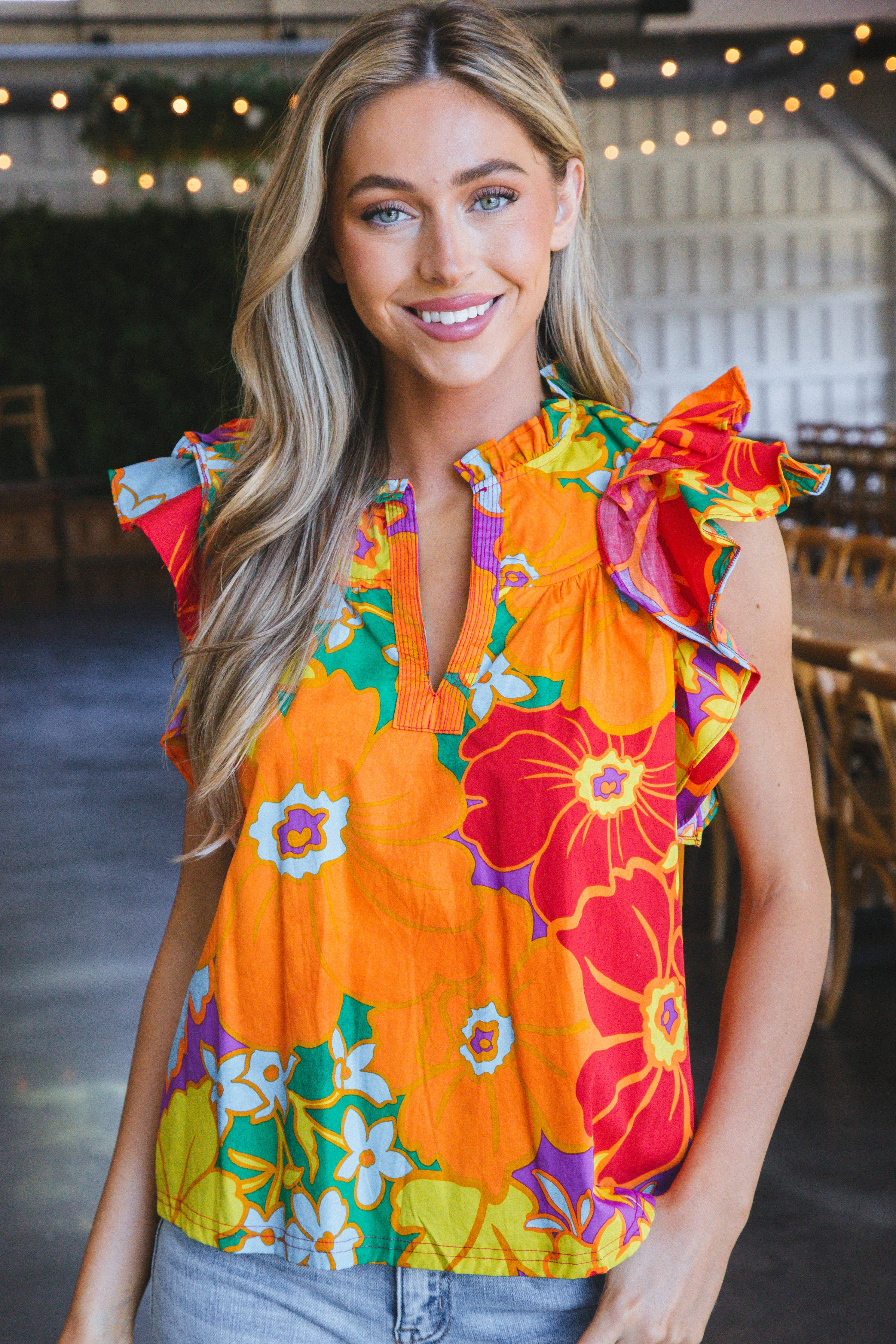 Emmy Ruffled Shoulder Top, Multi sold by North & Main Clothing Company