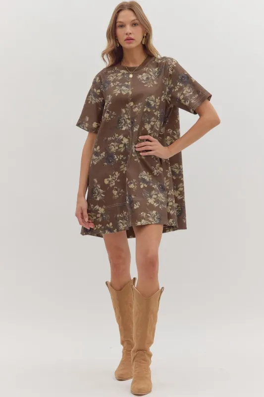 Tilly Floral Mini Dress, Brown sold by North & Main Clothing Company