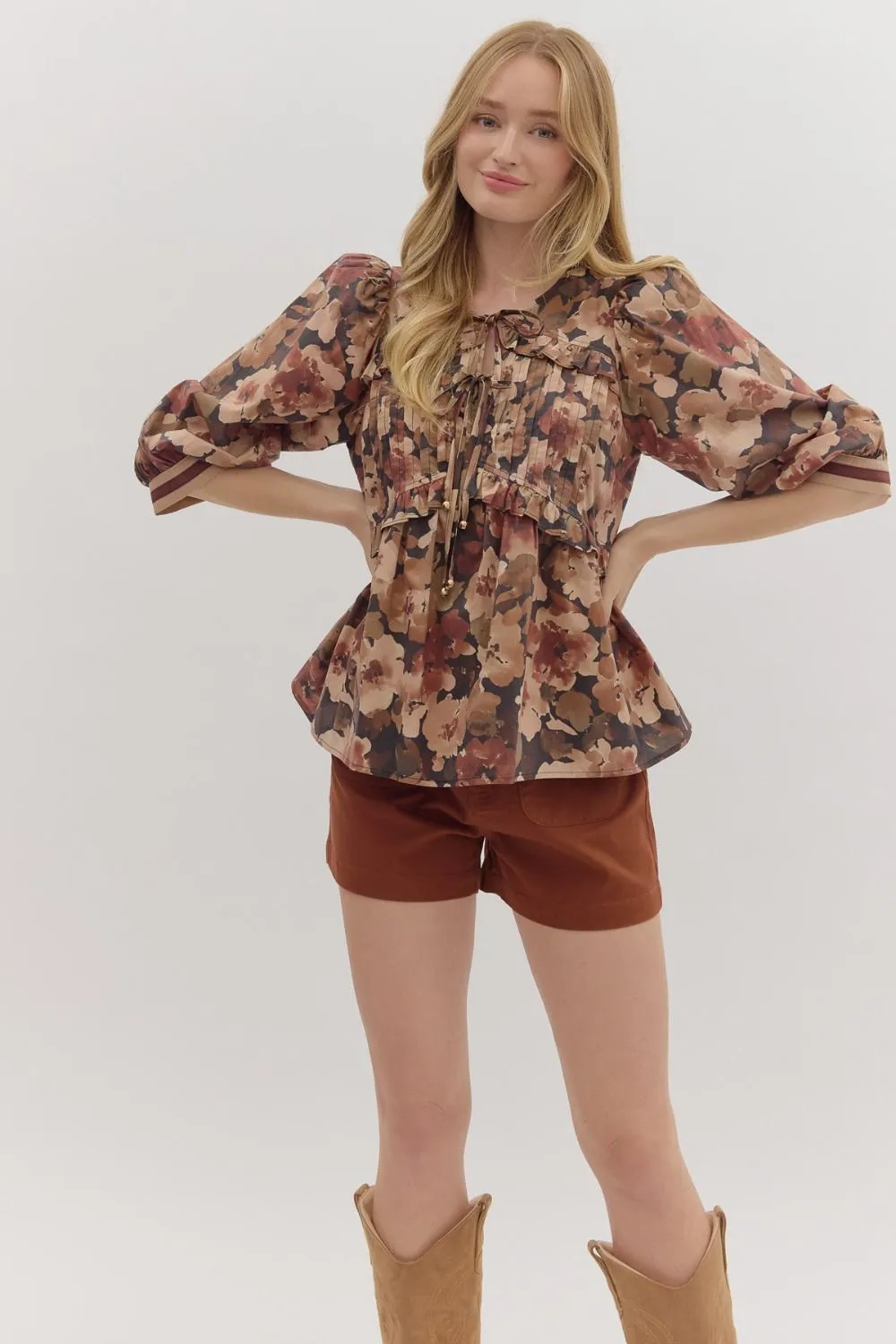 Penny Floral Top, Brown sold by North & Main Clothing Company product image thumbnail 4