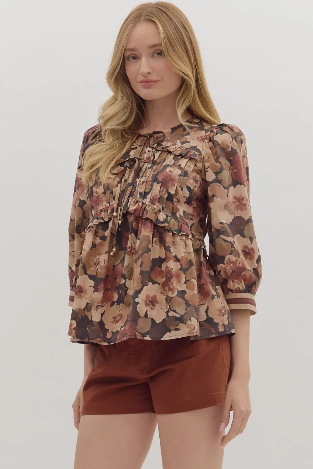 Penny Floral Top, Brown sold by North & Main Clothing Company